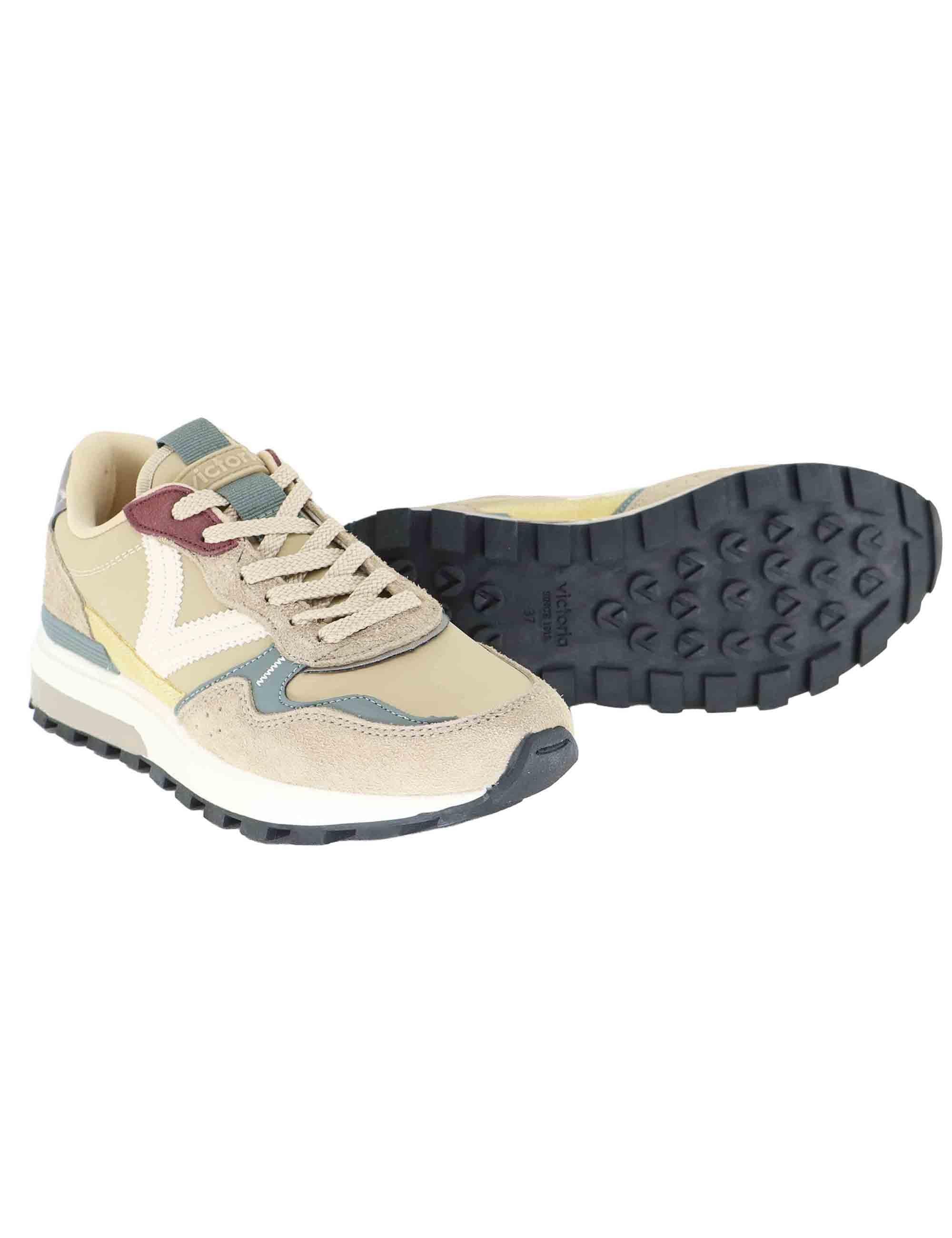 Sneakers donna in pelle e tessuto taupe 1156107 Beige Victoria 