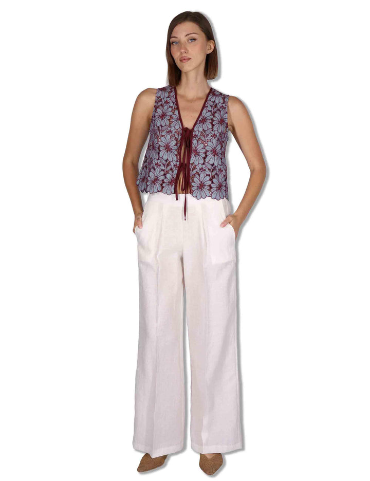 Gilet donna in macrame turchese ricami floreali e nappine JABGI0001-F1504-1251 6005 Justmine 