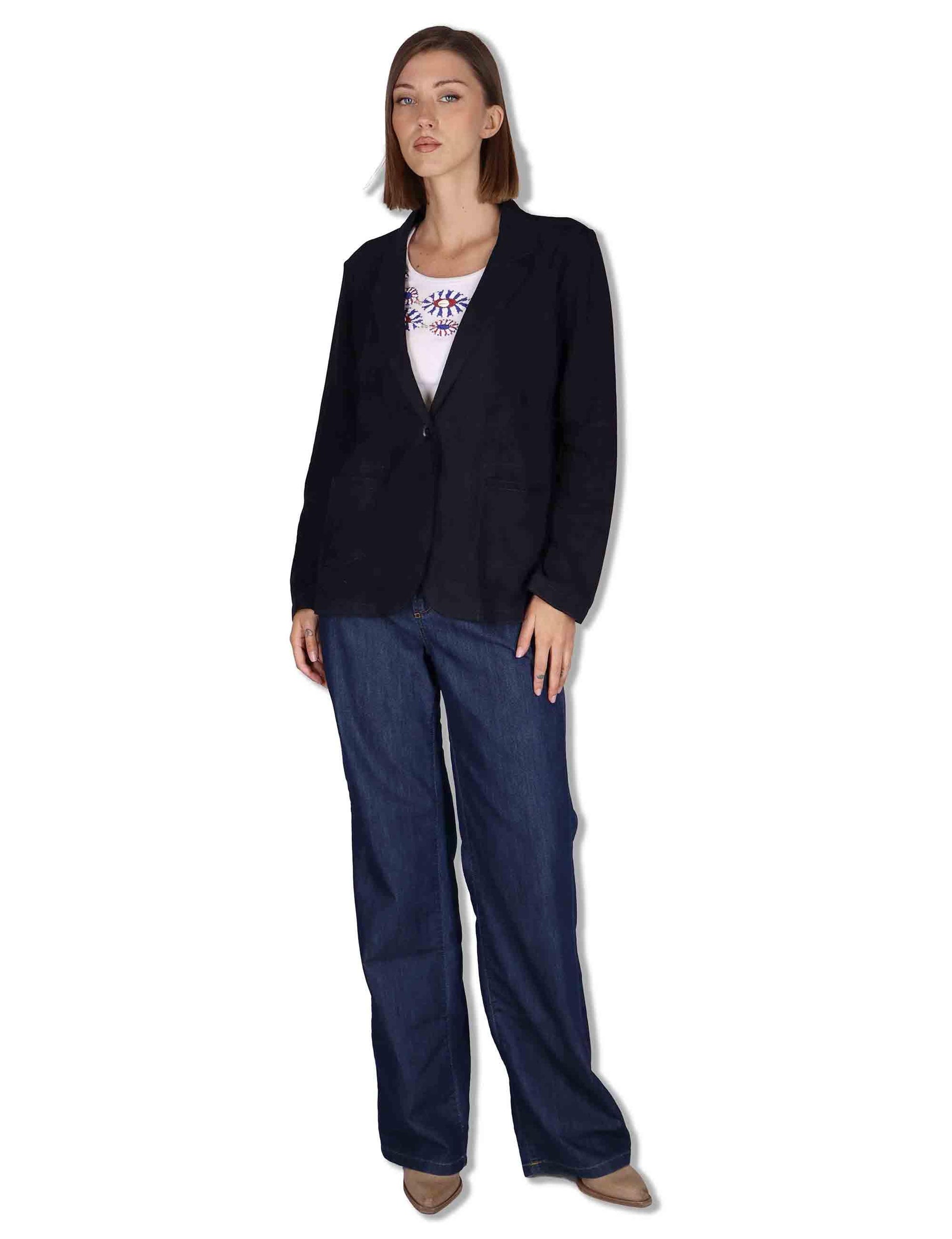 Giacche donna in camoscio blu un bottone SP2375 002 Spatarella 