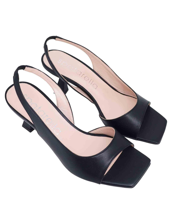 Sandali slingback donna in pelle nera con punta quadra SP5424 001 Spatarella 