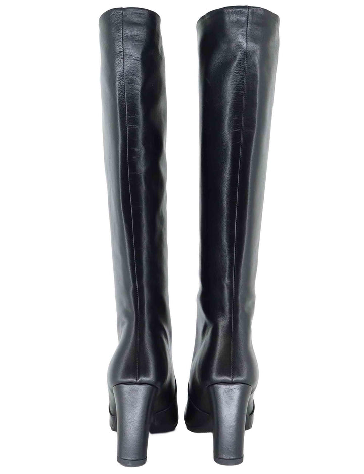 Stivali a tubo donna in pelle nera tacco alto 3380 001 Les Venues 