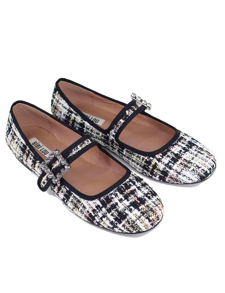 Ballerine donna Hessen in tessuto twed nero 656Z57VK 03 Bibi Lou 