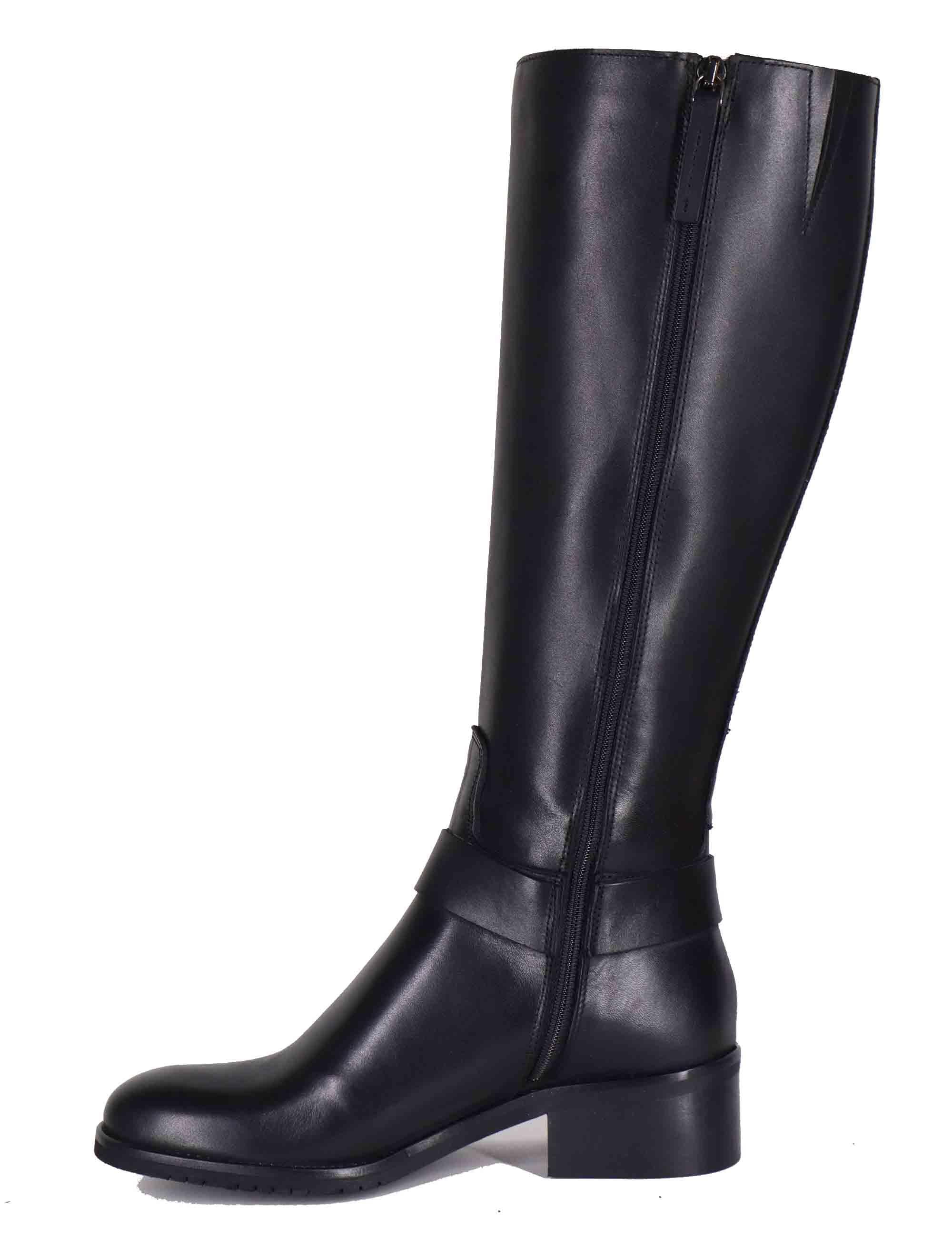 Stivali donna in pelle nera con tacco basso e cavigliera SPSTPR6005 001 Spatarella 