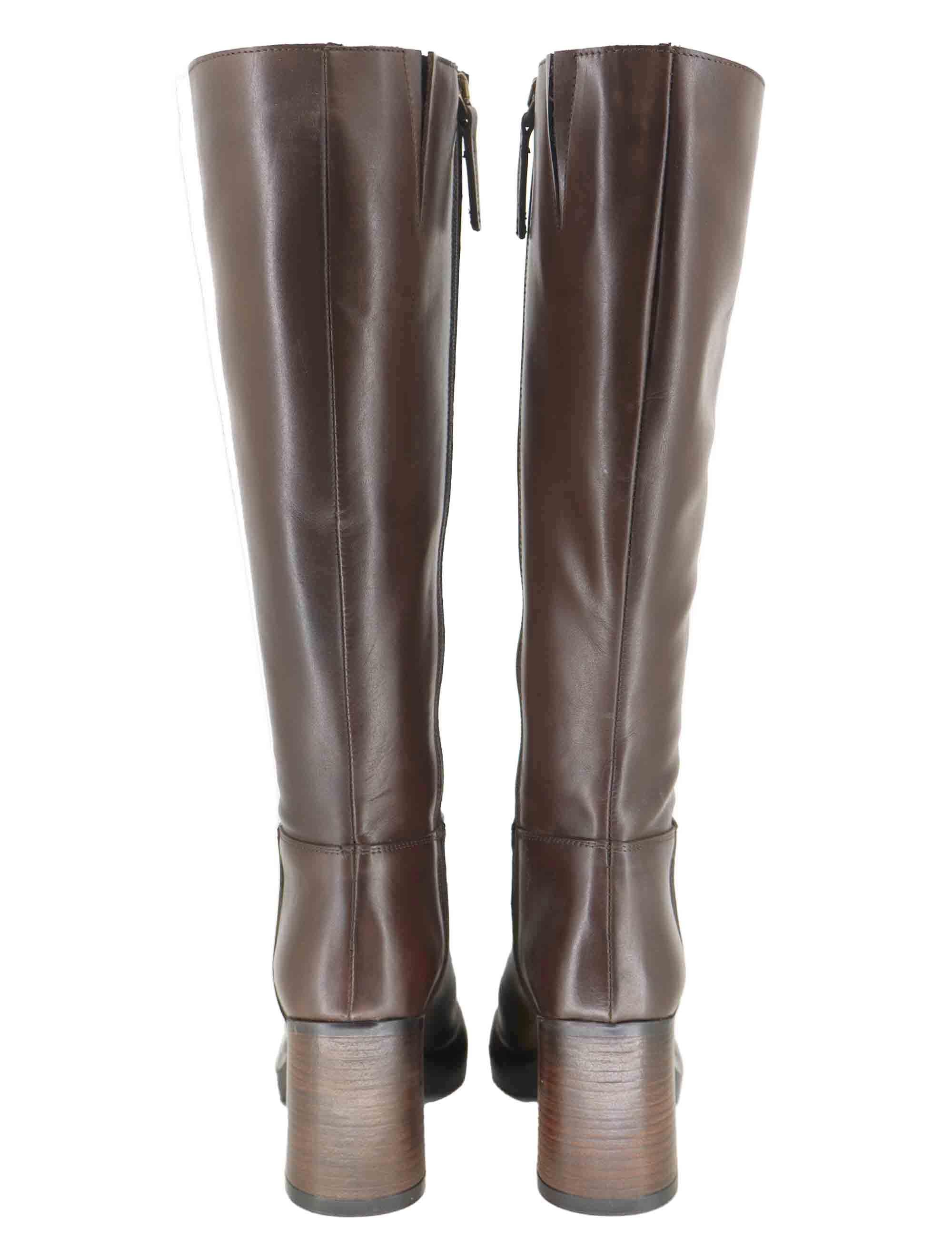 Stivali donna in pelle marrone con con tacco alto e plateau SPST7012 014 Spatarella 