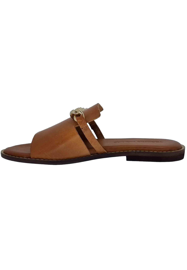 Sandali flat donna in pelle cuoio con catena oro 610 014 Tsakiris Mallas 