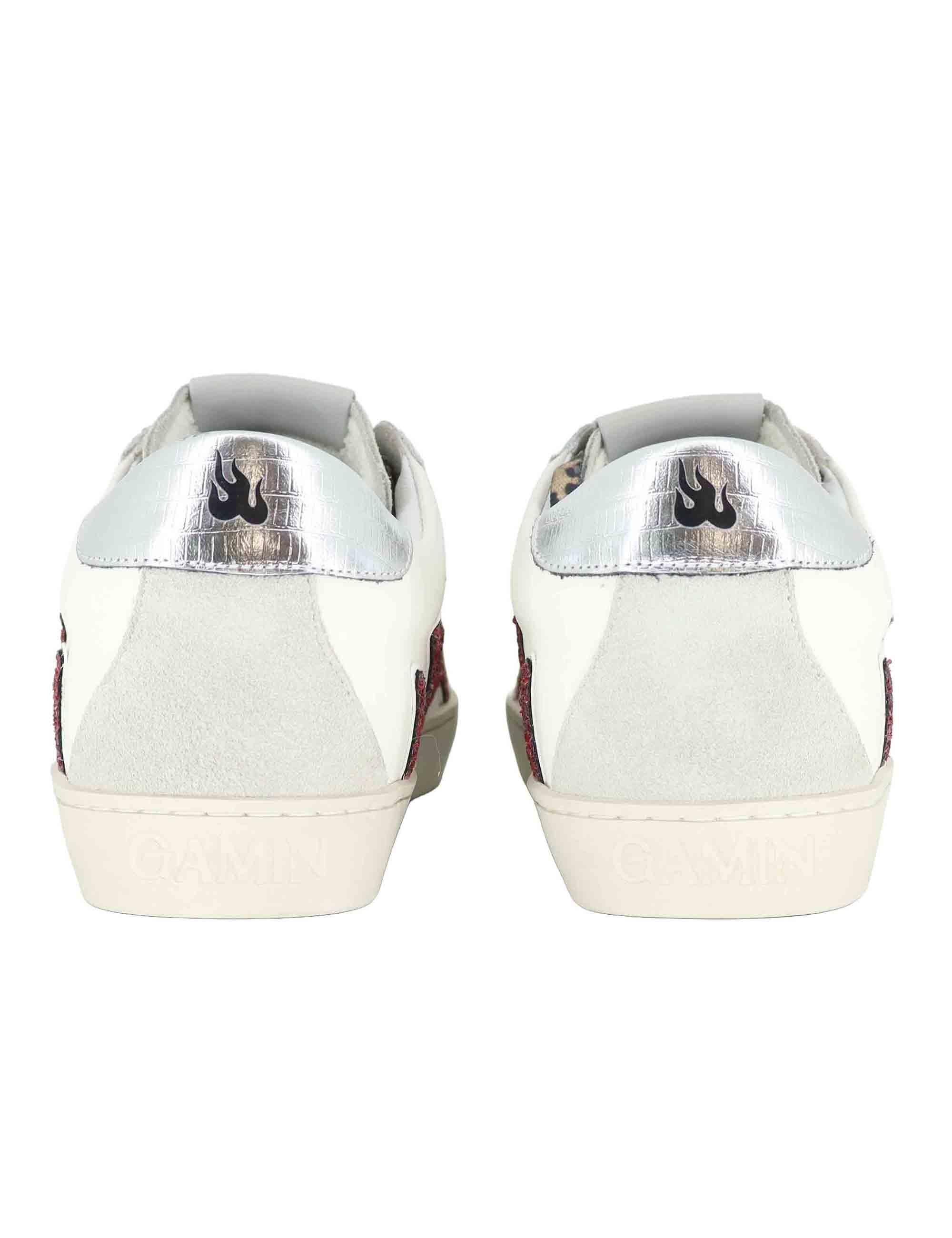 Sneakers donna in pelle bianca con logo glitter D0011S10 02 Gamin 