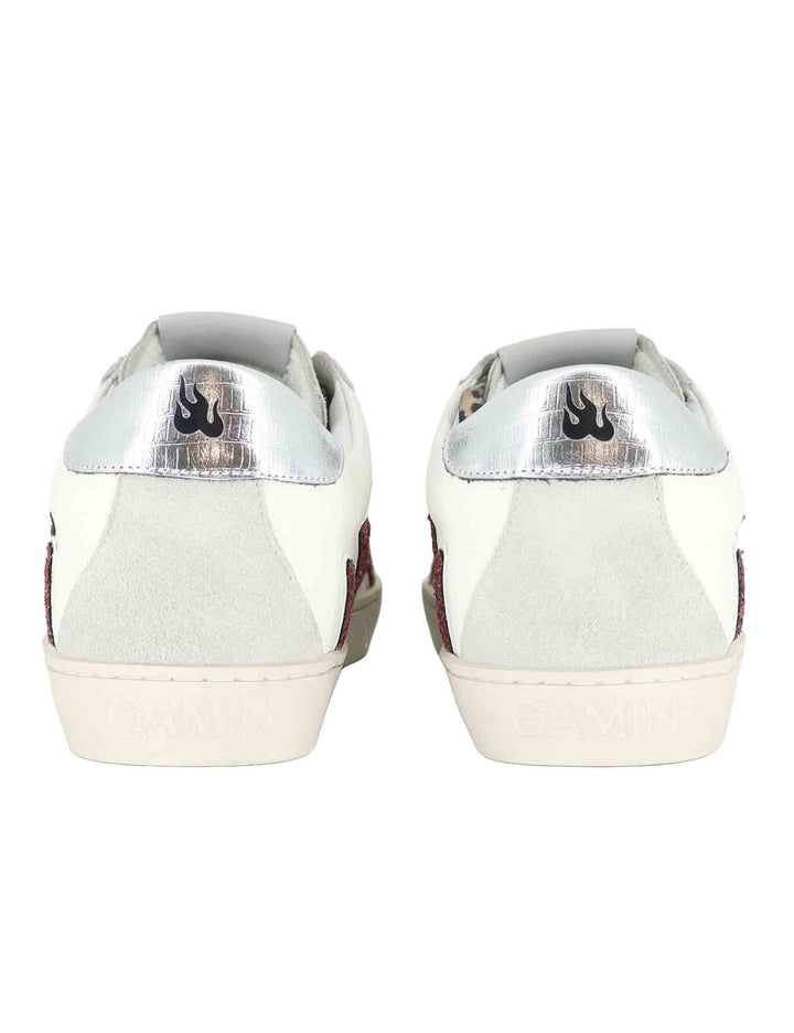 Sneakers donna in pelle bianca con logo glitter D0011S10 02 Gamin 