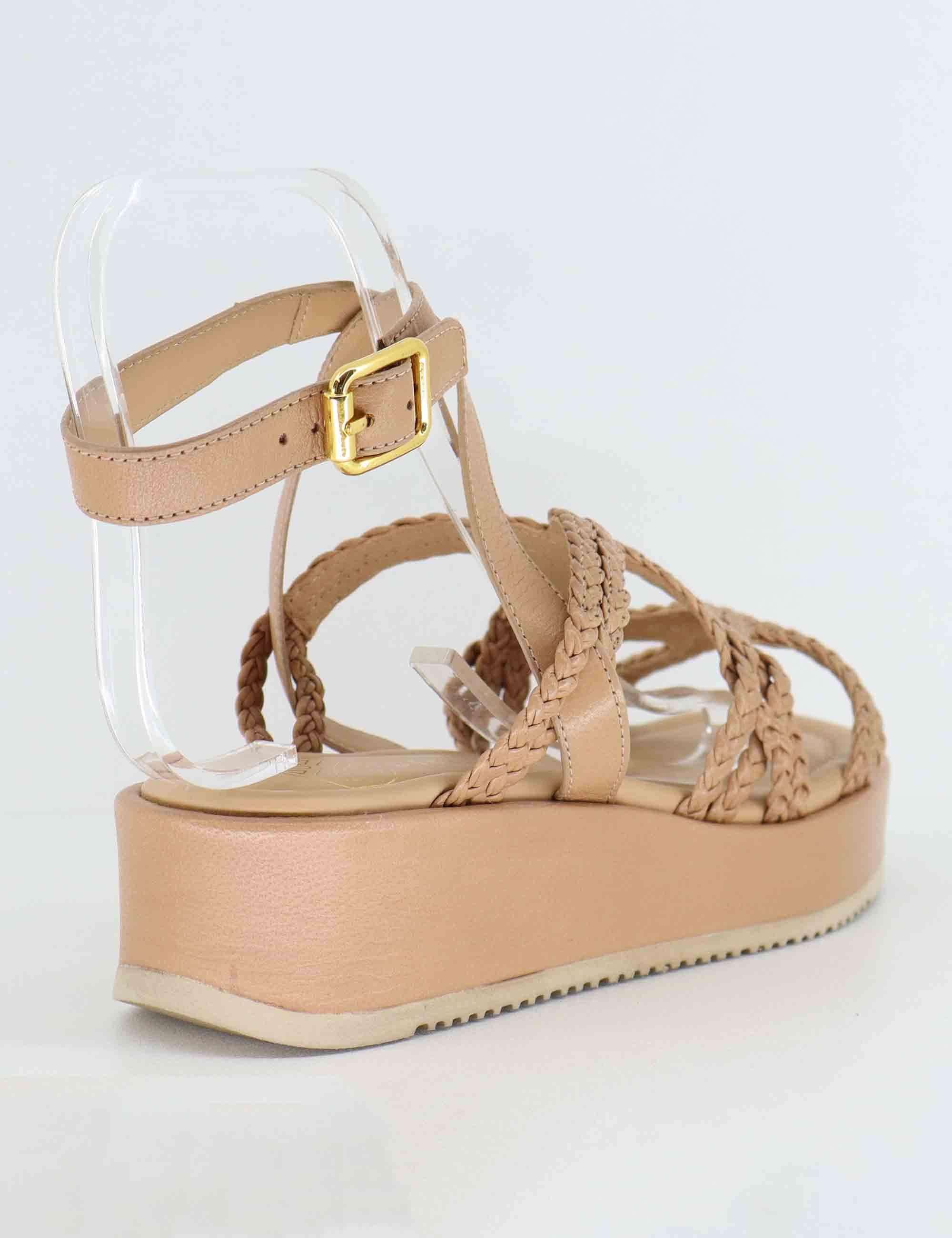 Sandali donna in pelle nude con zeppa bassa KALB CRF_SKIN Unisa 