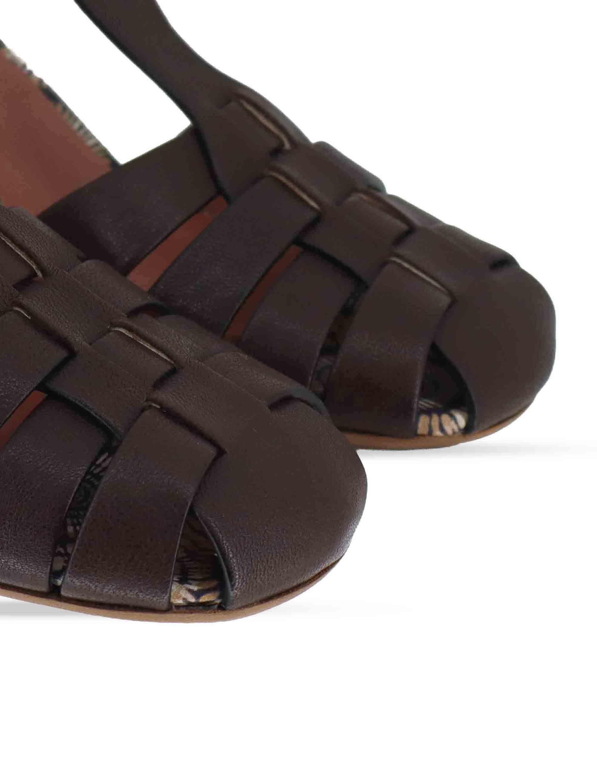 Sandali donna in pelle marrone con cinturino alla caviglia e tacco medio 5105P 014 Les Venues 