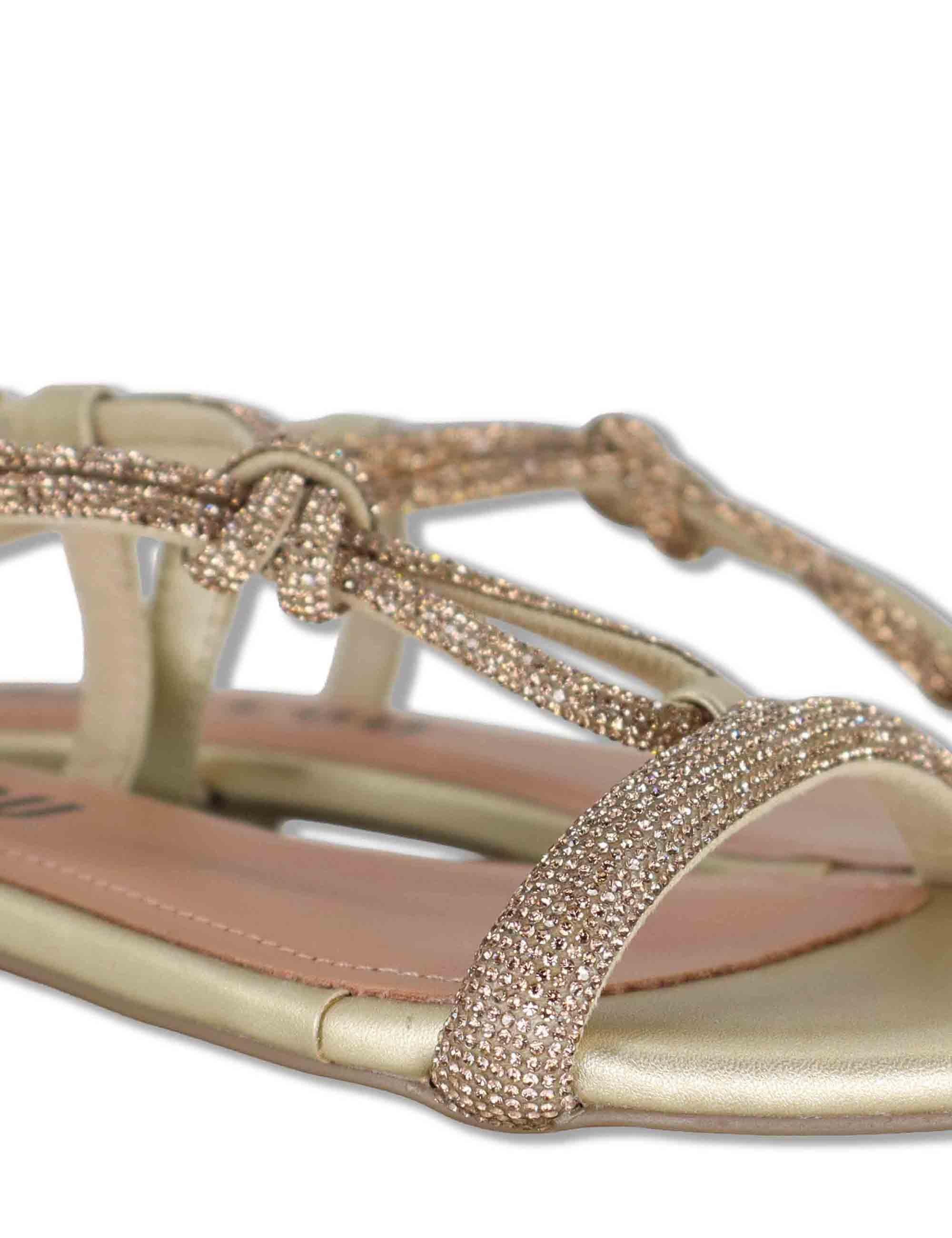 Sandali donna flat in pelle e strass oro con cinturino regolabile Myna 956Z00HG 04-ORO Bibi Lou 