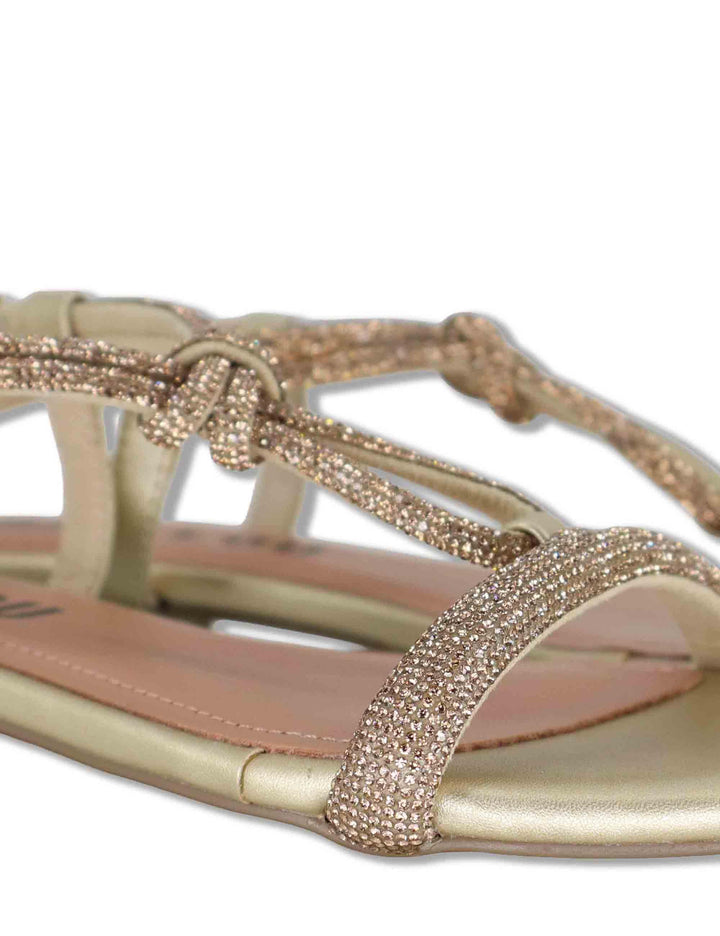 Sandali donna flat in pelle e strass oro con cinturino regolabile Myna 956Z00HG 04-ORO Bibi Lou 