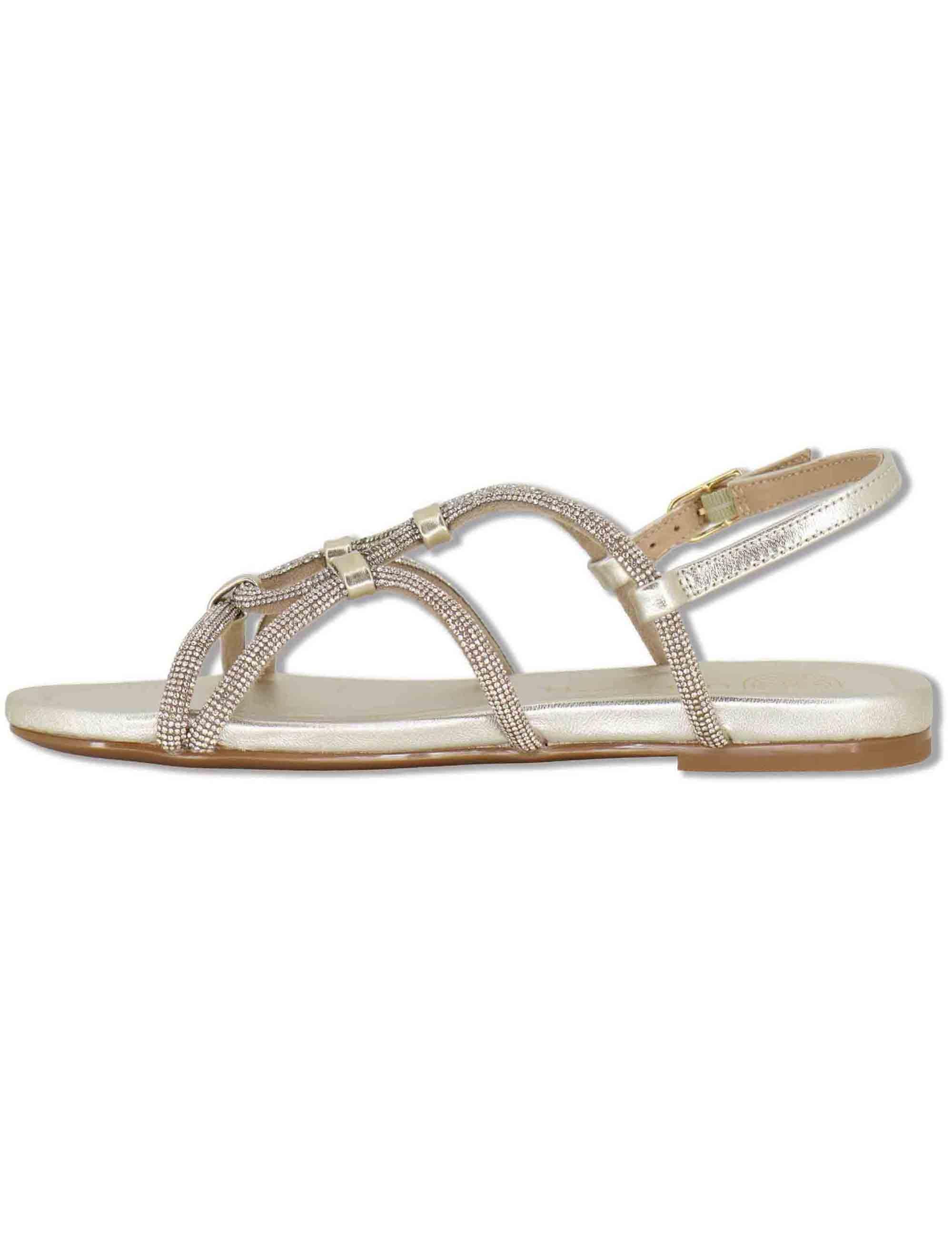 Sandali bassi donna in pelle e strass platino con tacco basso COOPER LMT PLATINO Unisa 