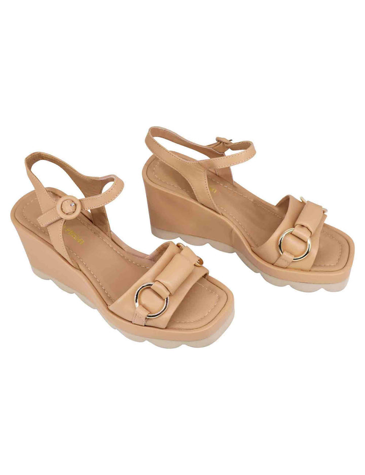 Sandali donna in pelle beige con zeppa alta e cinturino alla caviglia BH3405X 014 Bruno Premi 