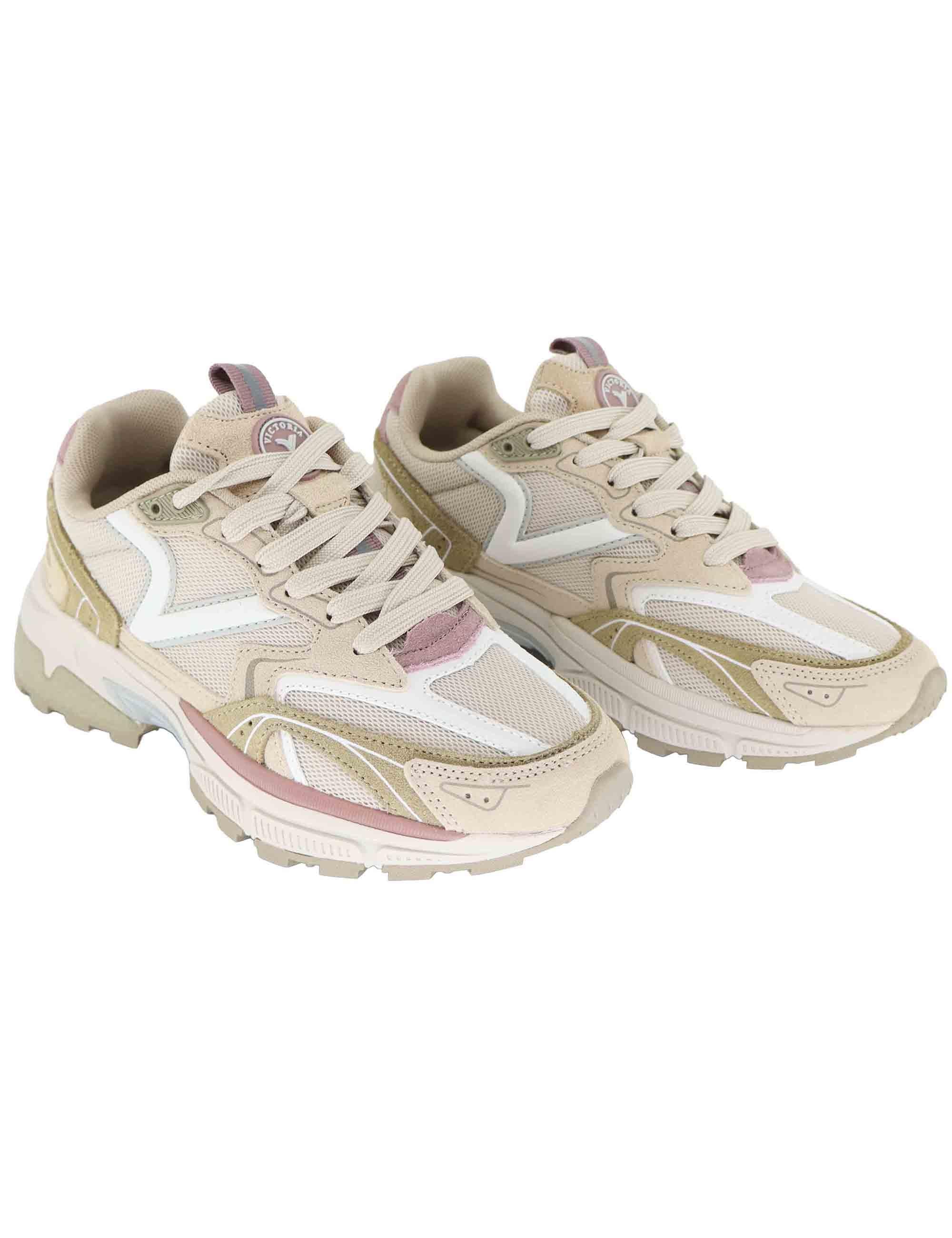 Sneakers donna in tessuto e pelle beige 8809103 Beige Victoria 