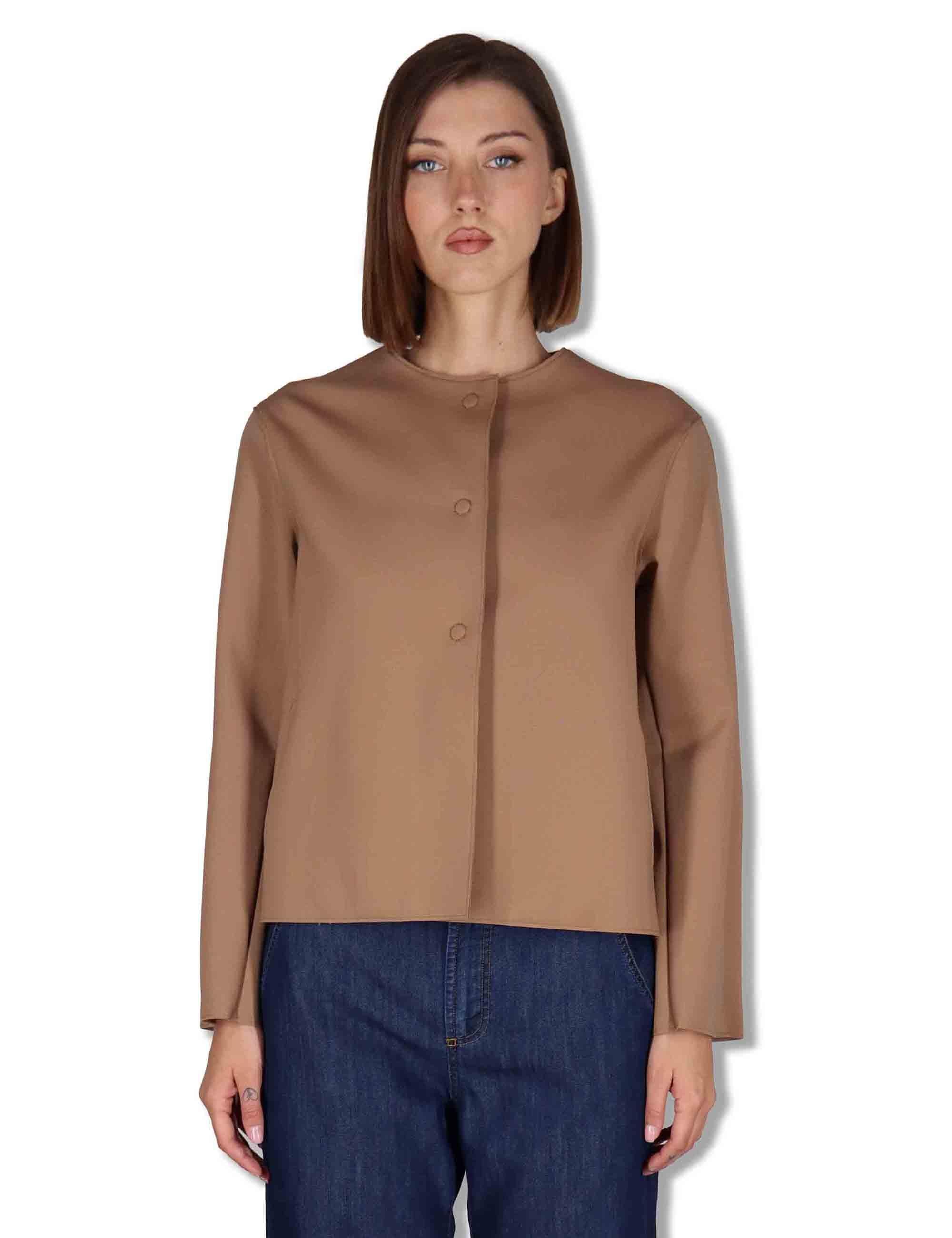 Giubbini donna in tessuto stretch marrone con bottoni a scomparsa 50260008 045 Ewooluzione 
