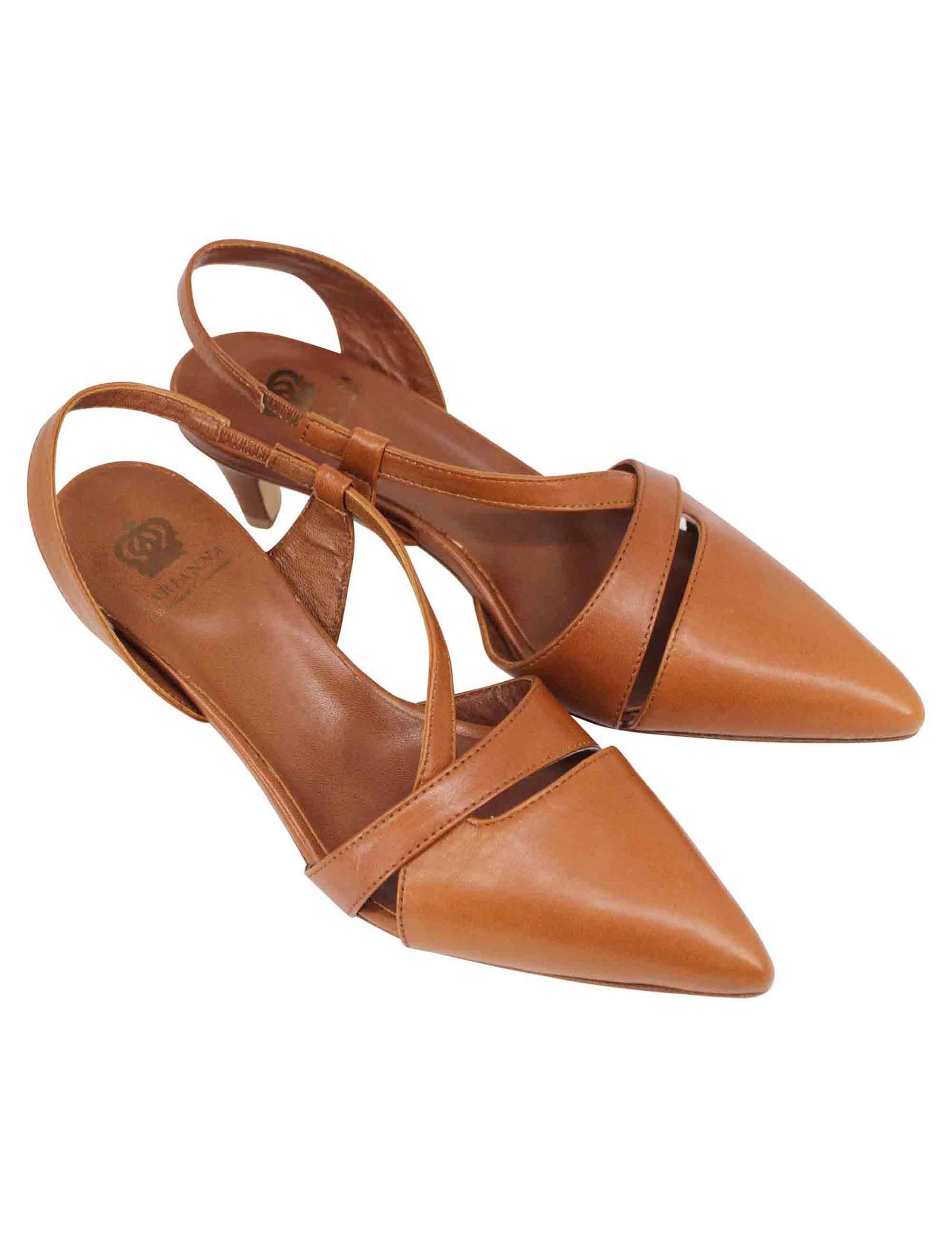 Decollete slingback donna in pelle cuoio con tacco basso CH1721 014 L'Arianna 