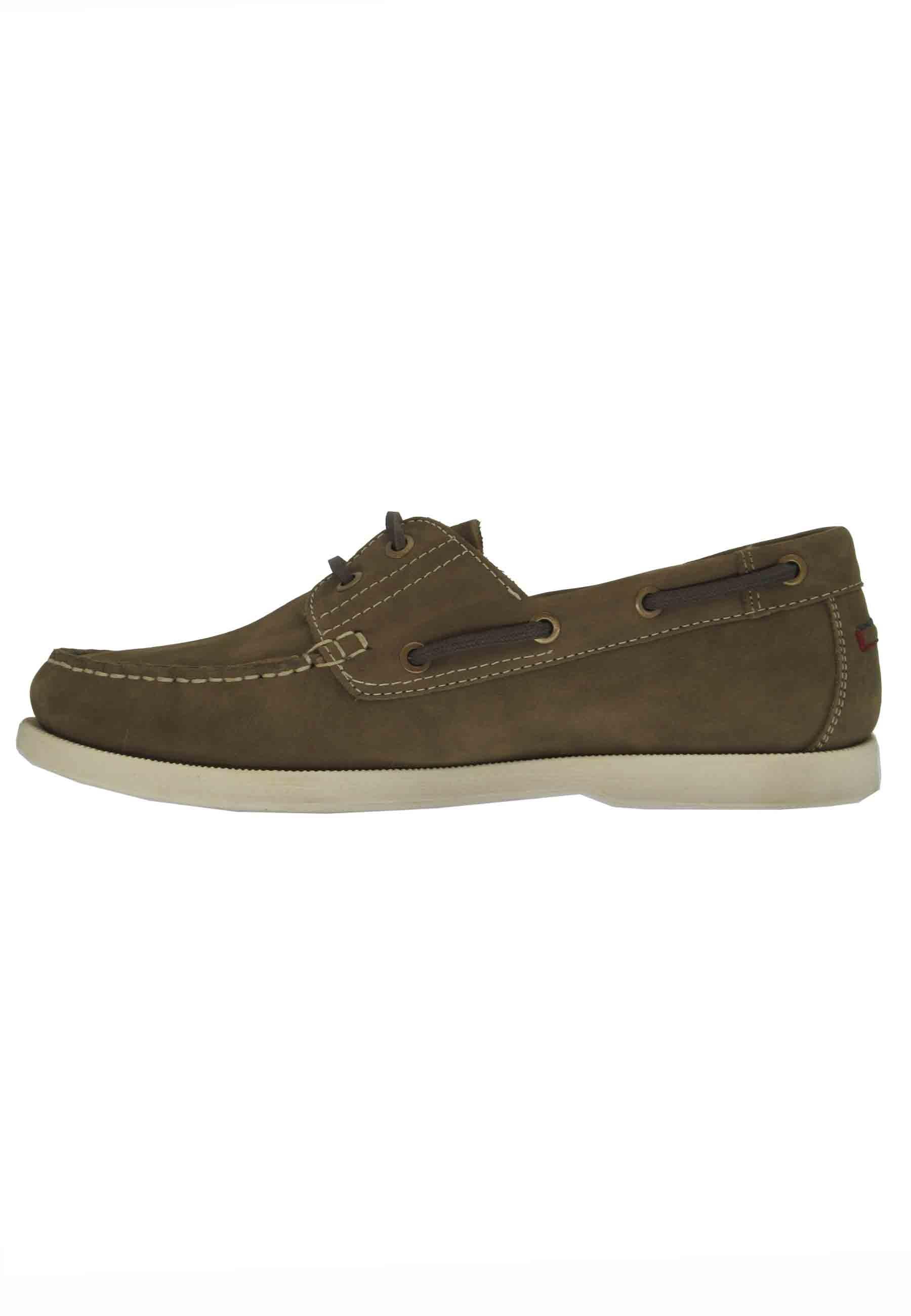 Mocassini barca Baltic uomo in pelle verde kaki e suola bianca WM21160A 036 Wrangler 