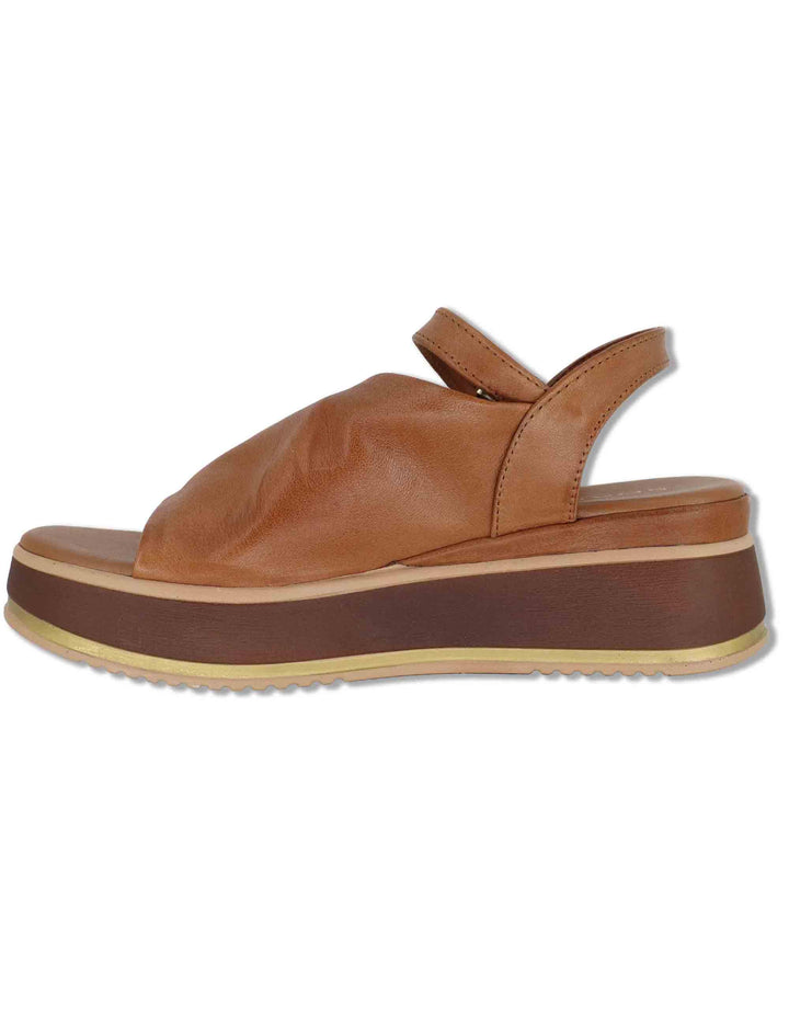 Sandali donna in pelle cuoio con cinturino alla caviglia e zeppa medio SP230935 014 Spatarella 
