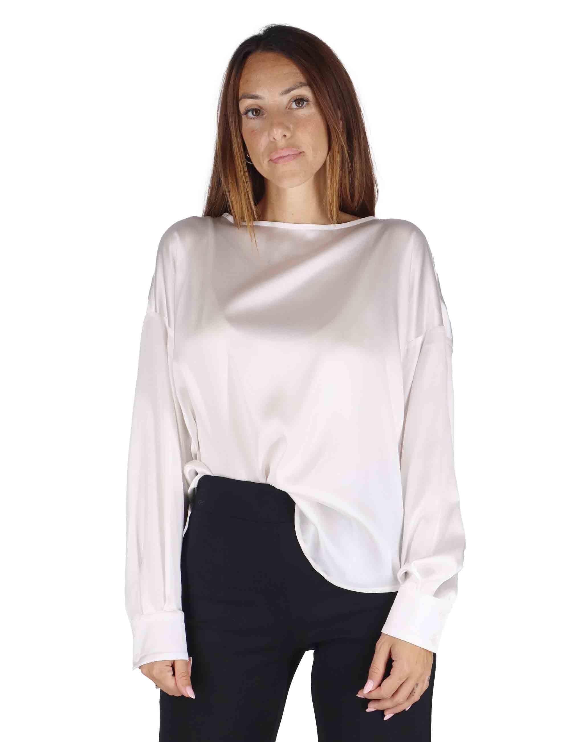 T-shirt donna in pura seta bianca con maniche lunghe 557 C176 Camicettasnob 