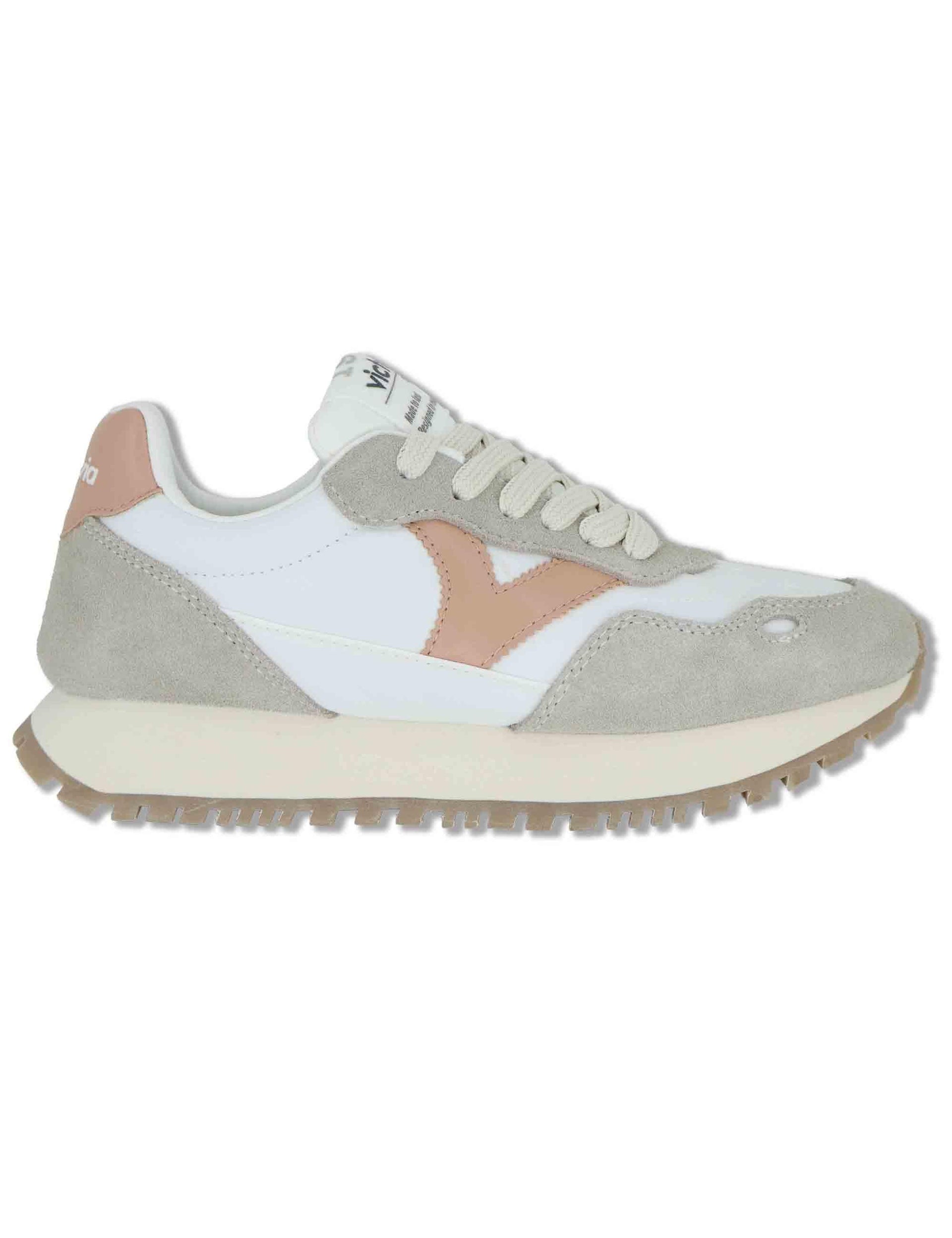 Sneakers donna Viento in nylon e camoscio bianco con logo rosa 1157106 497_Cuarzo Victoria 