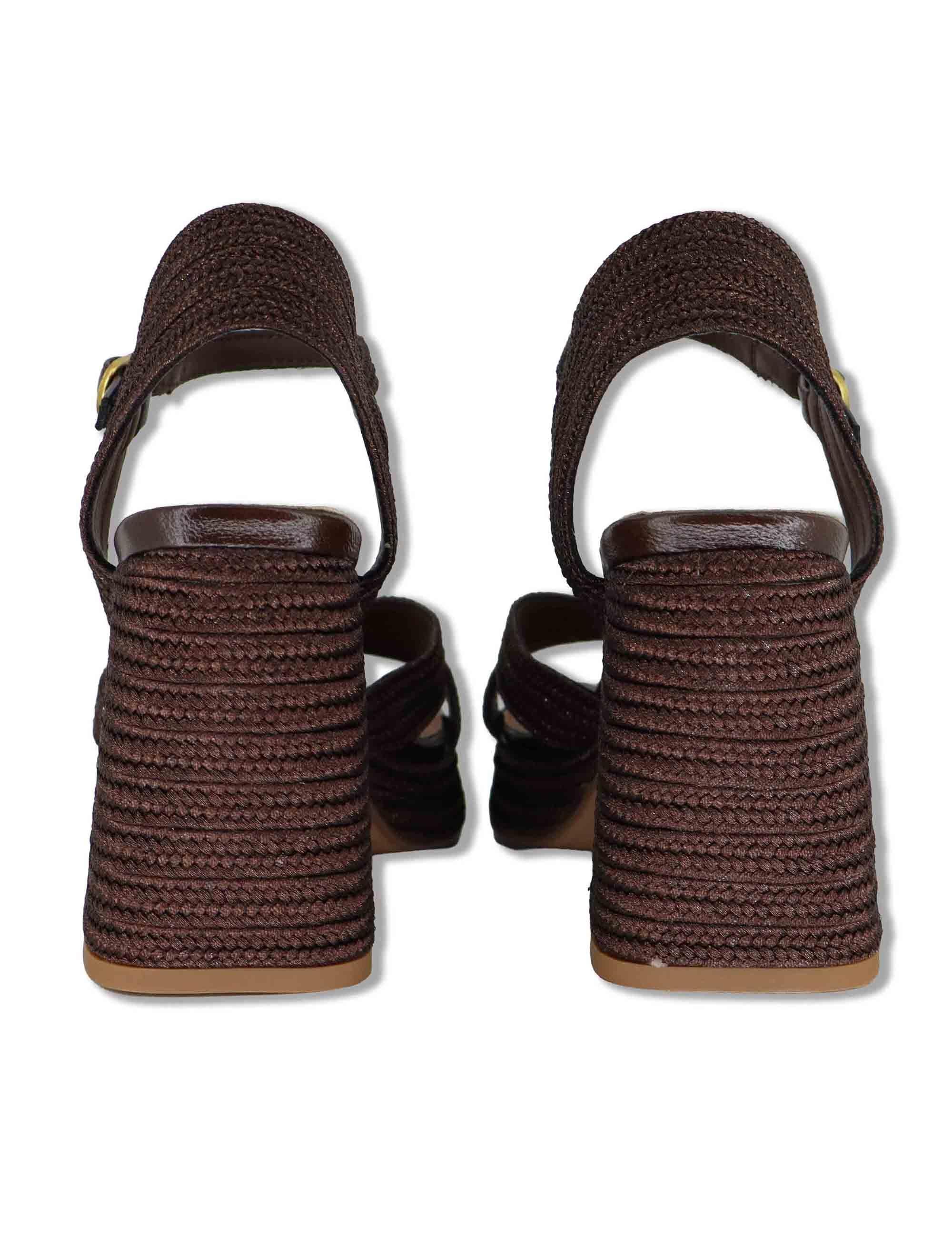 Sandali donna in rafia marrone con cinturino tacco alto e plateau W4700020 5501 Exe 