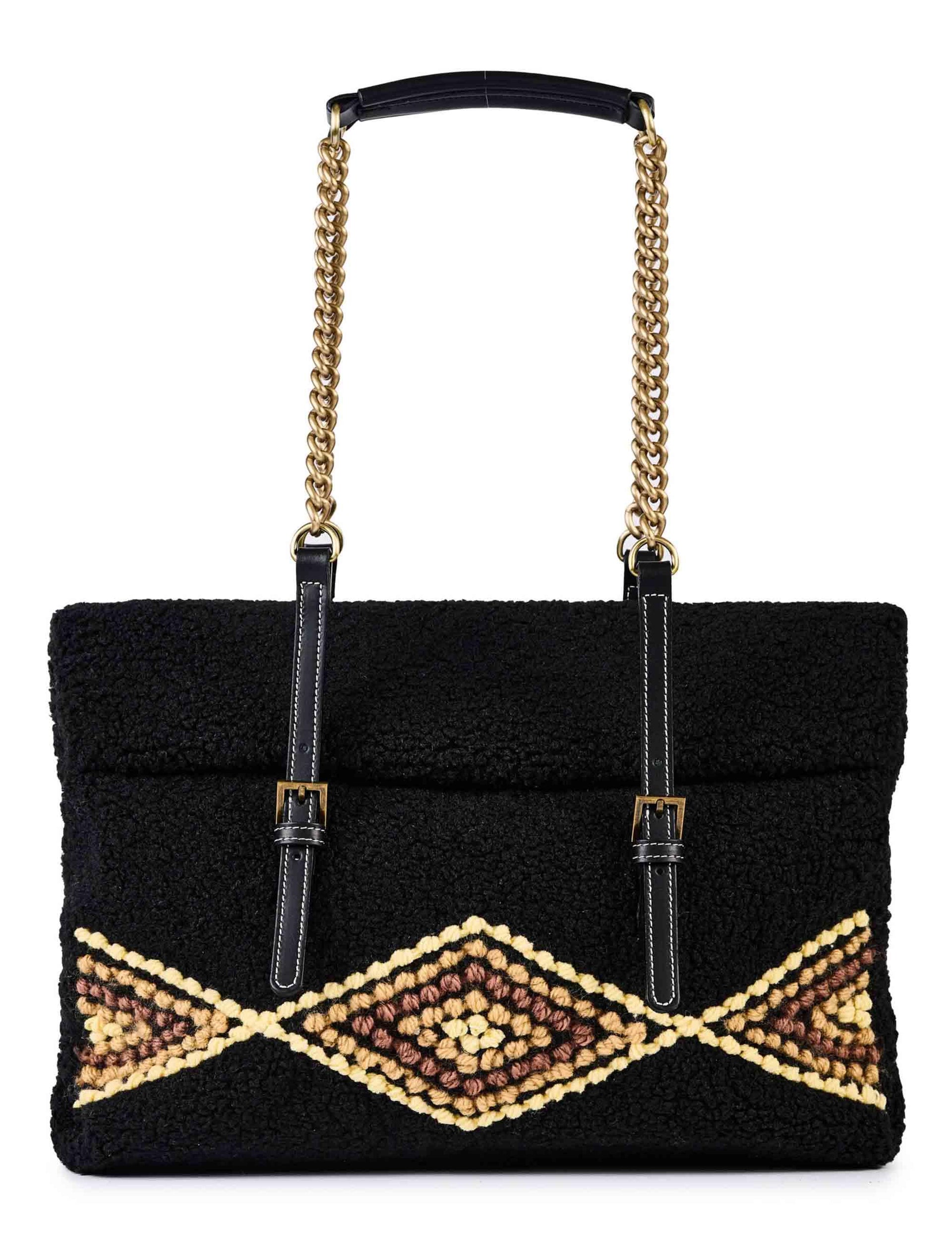 Borse donna in eco fur testa di moro con doppi manici a catena AMANDA U04 Via Mail Bag 