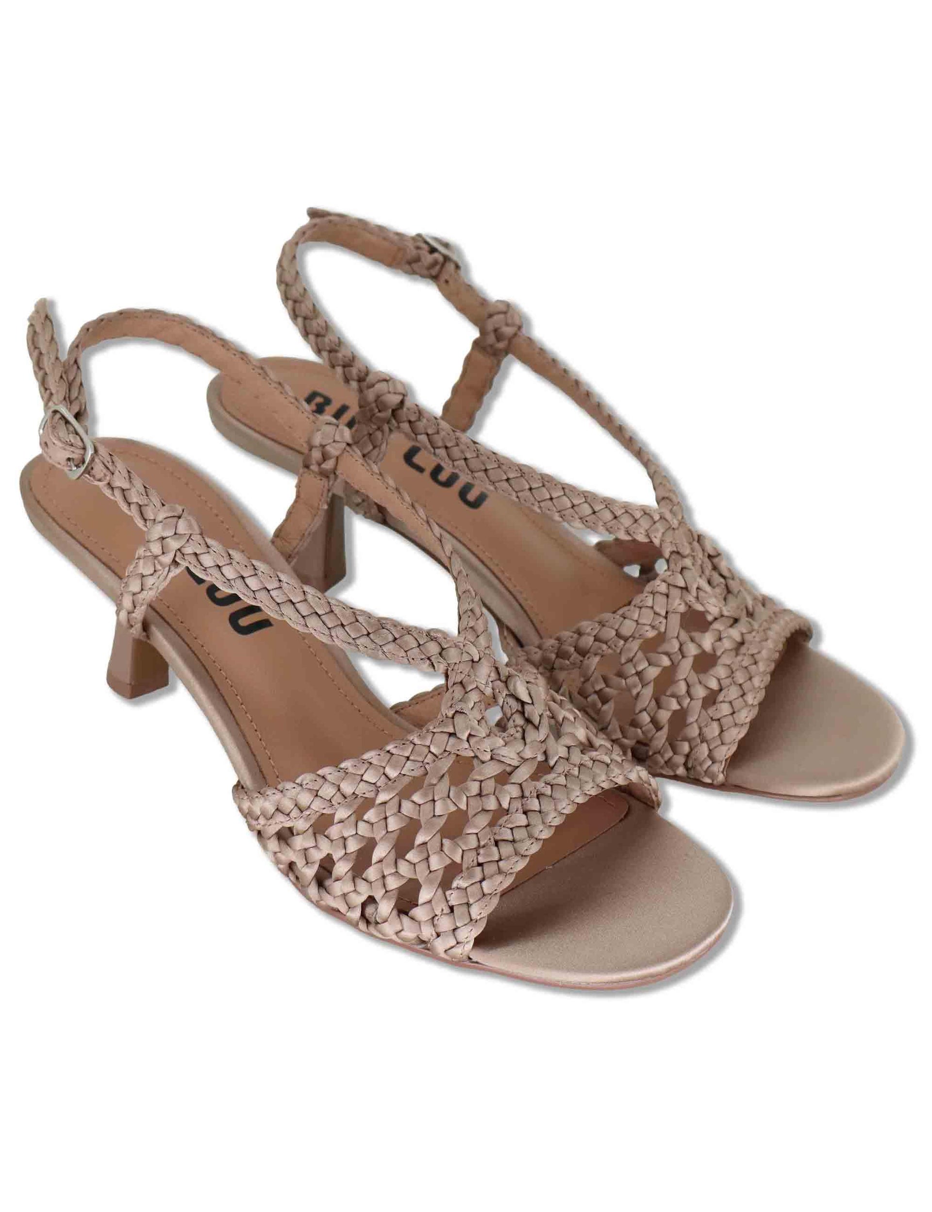 Sandali donna slingback in pelle intrecciata nude con tacco sottile Kou 702Z75VK 47-NUDE Bibi Lou 