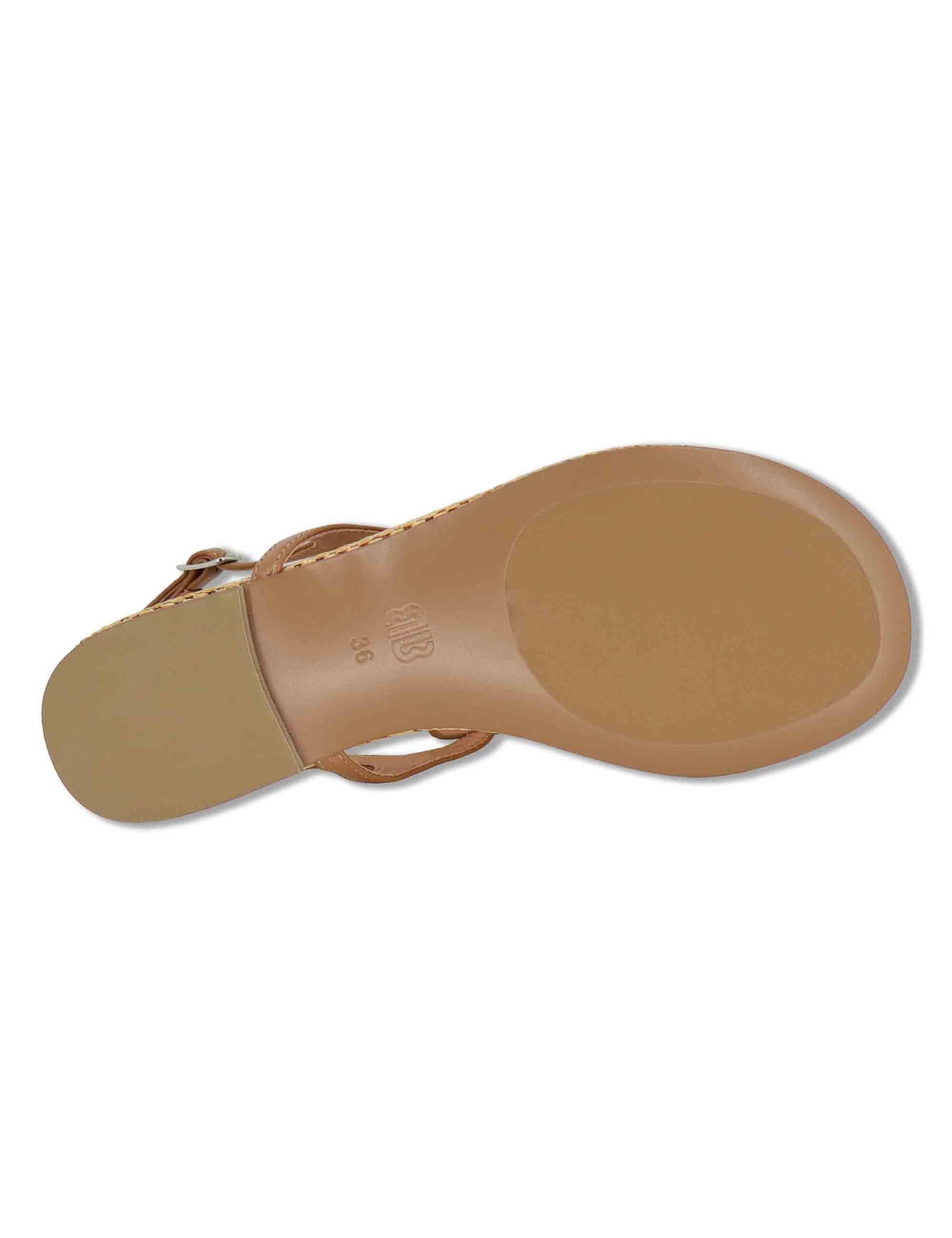 Sandali donna flat in pelle cuoio con accessorio e cinturino regolabile 640Z10VK 92-CUERO Bibi Lou 