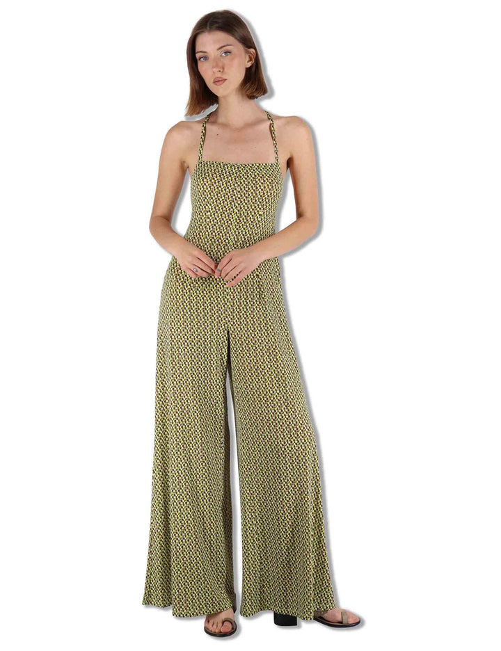 Tuta Salopette Donna Strappy Jumpsuit in tessuto verde a fantasia JFATU0001-E2820-1245 7046 Justmine 