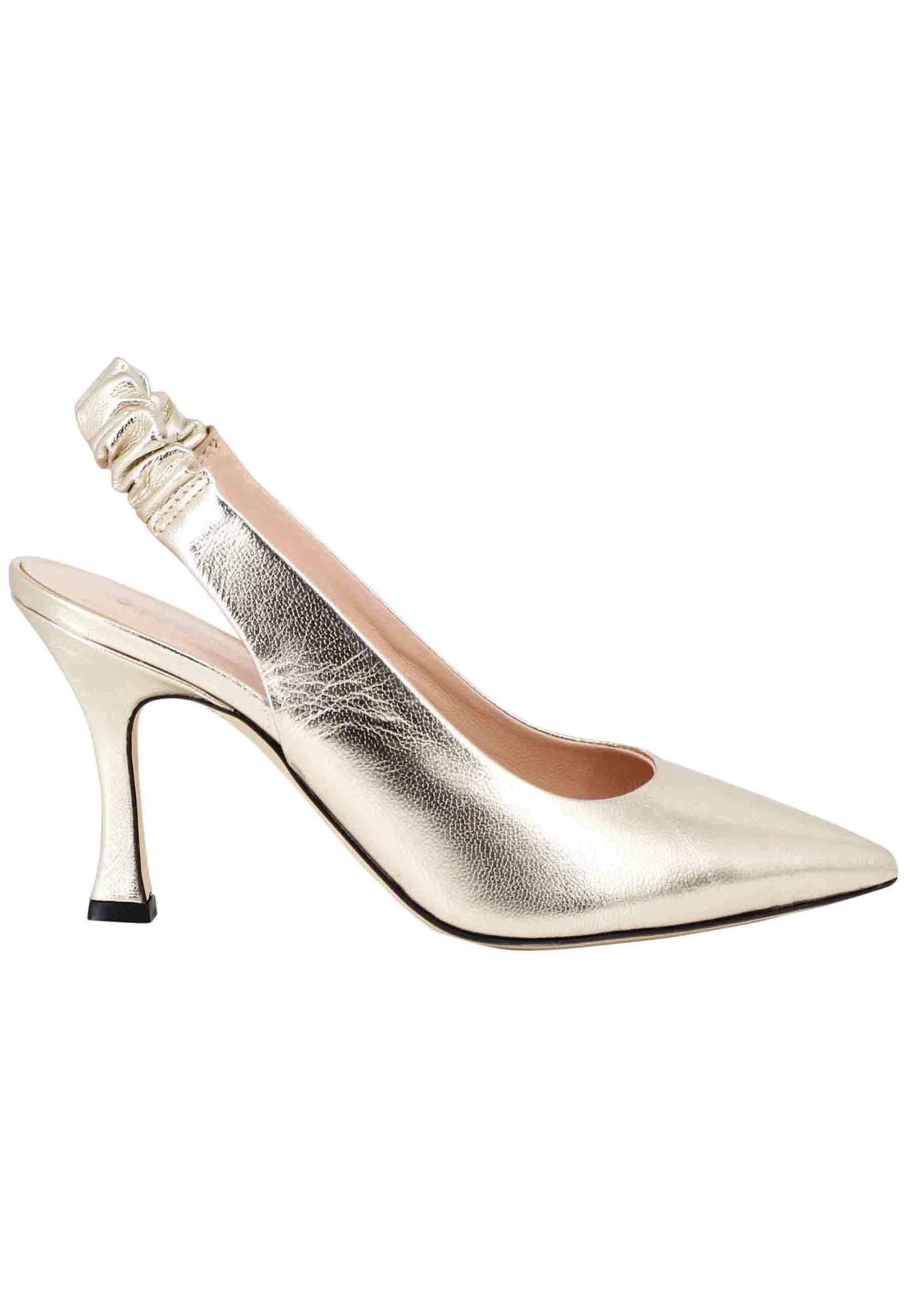 Decollete slingback donna in pelle laminata platino con tacco alto SP1604 600 Spatarella 
