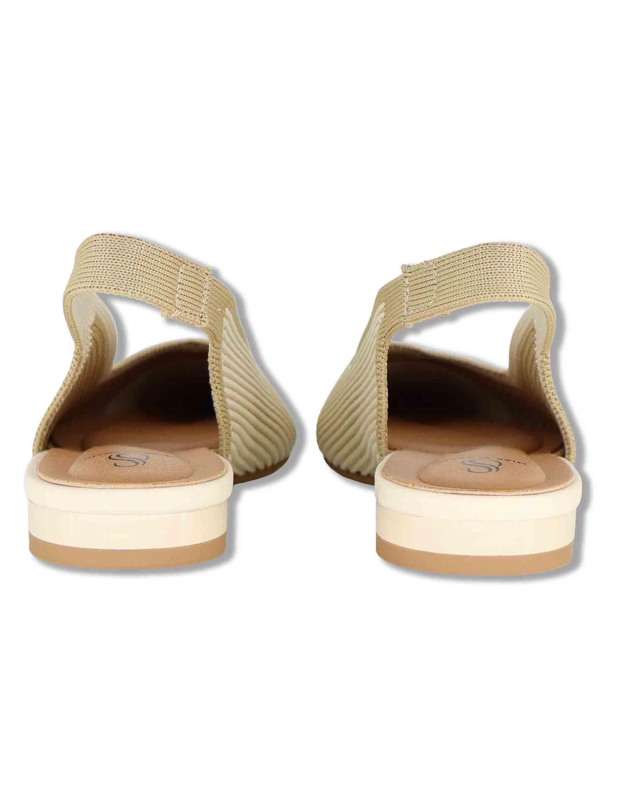Decollete slingback donna in tessuto beige con tacco basso e punta 75051 65-3V Miss Elastic 