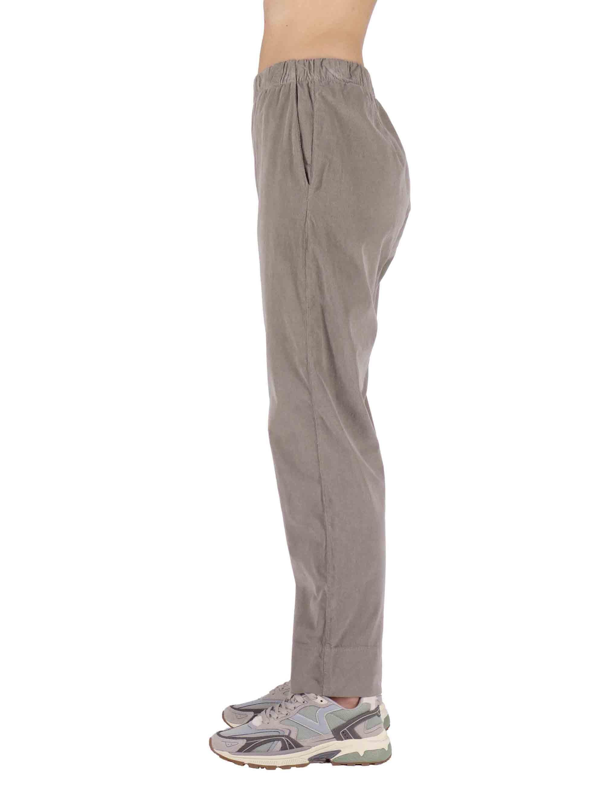 Pantaloni donna in cotone taupe con elastico in vita 3W25-PINA MICROVEL DOVE TreBarraBi 