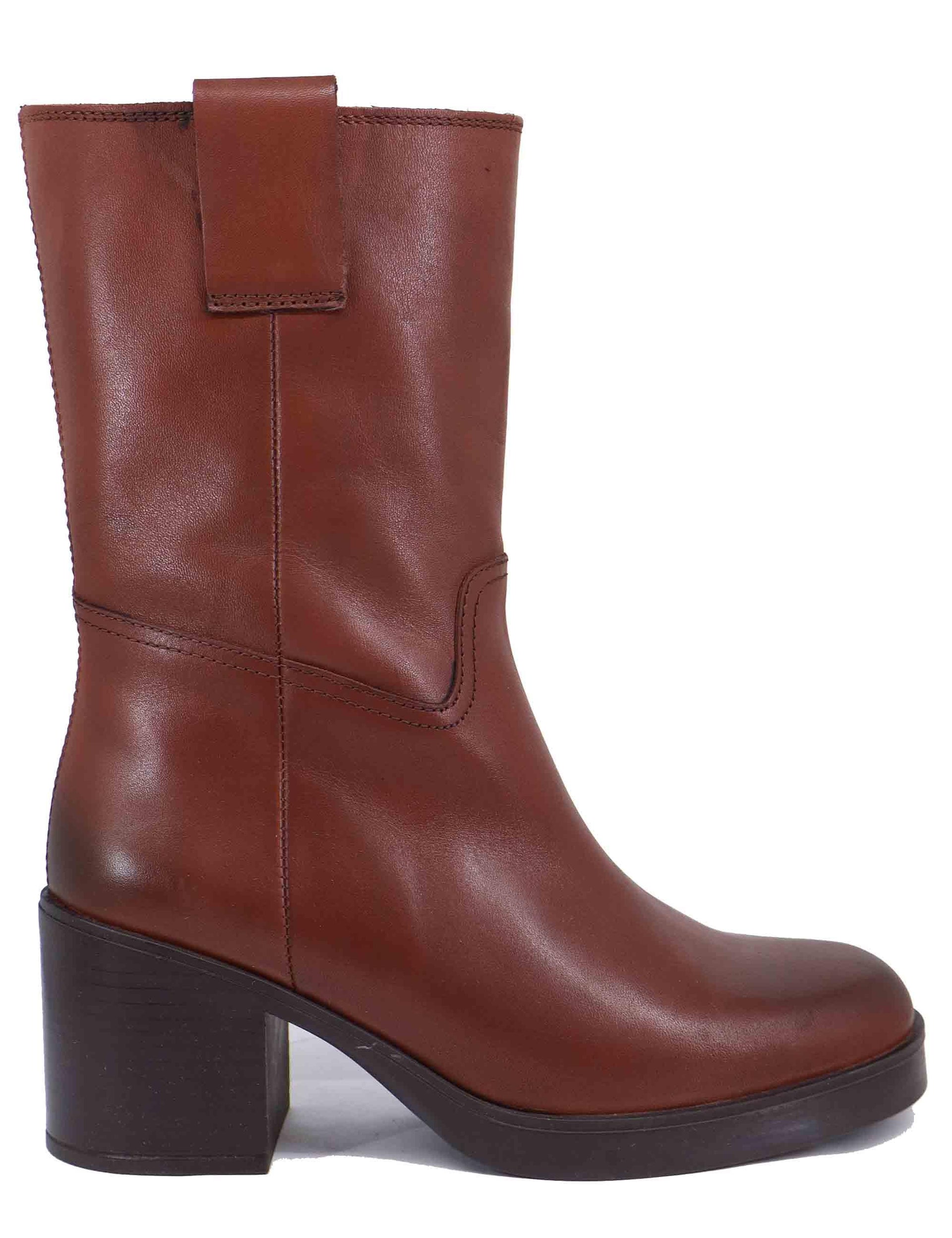 Stivaletti donna in pelle cuoio con tacco alto JULEN BNA CUOIO Unisa 