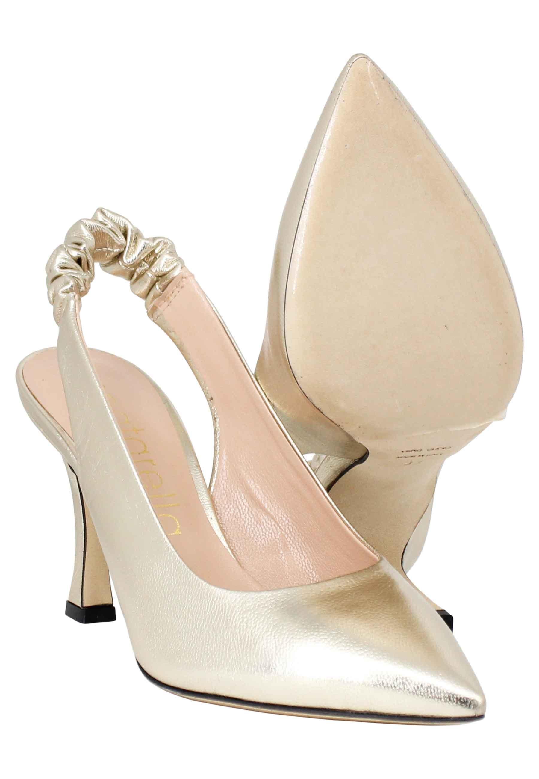 Decollete slingback donna in pelle laminata platino con tacco alto SP1604 600 Spatarella 