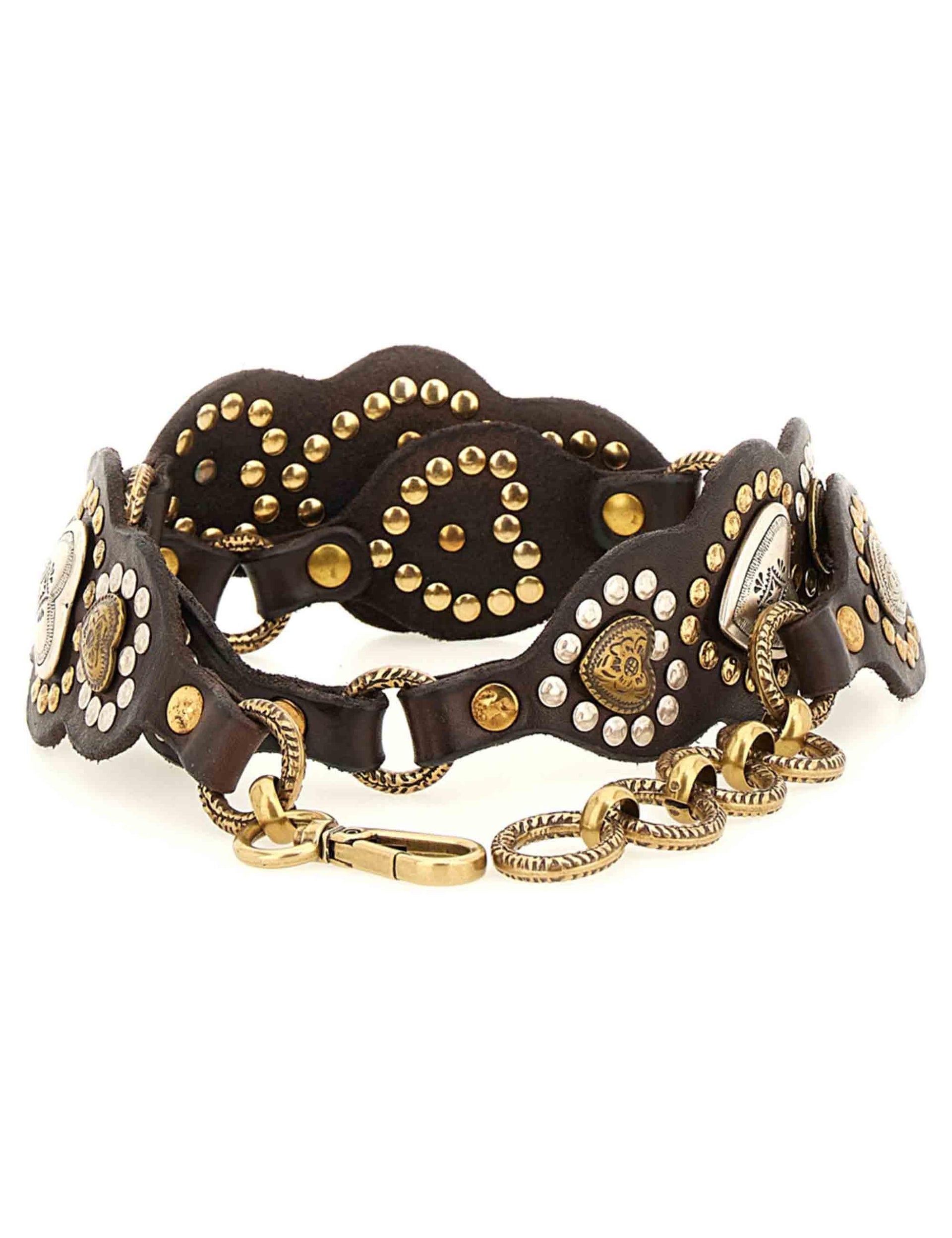 Cinture donna Cuore in pelle marrone con borchie e catene C041480ND X2838 C1501 Campomaggi 