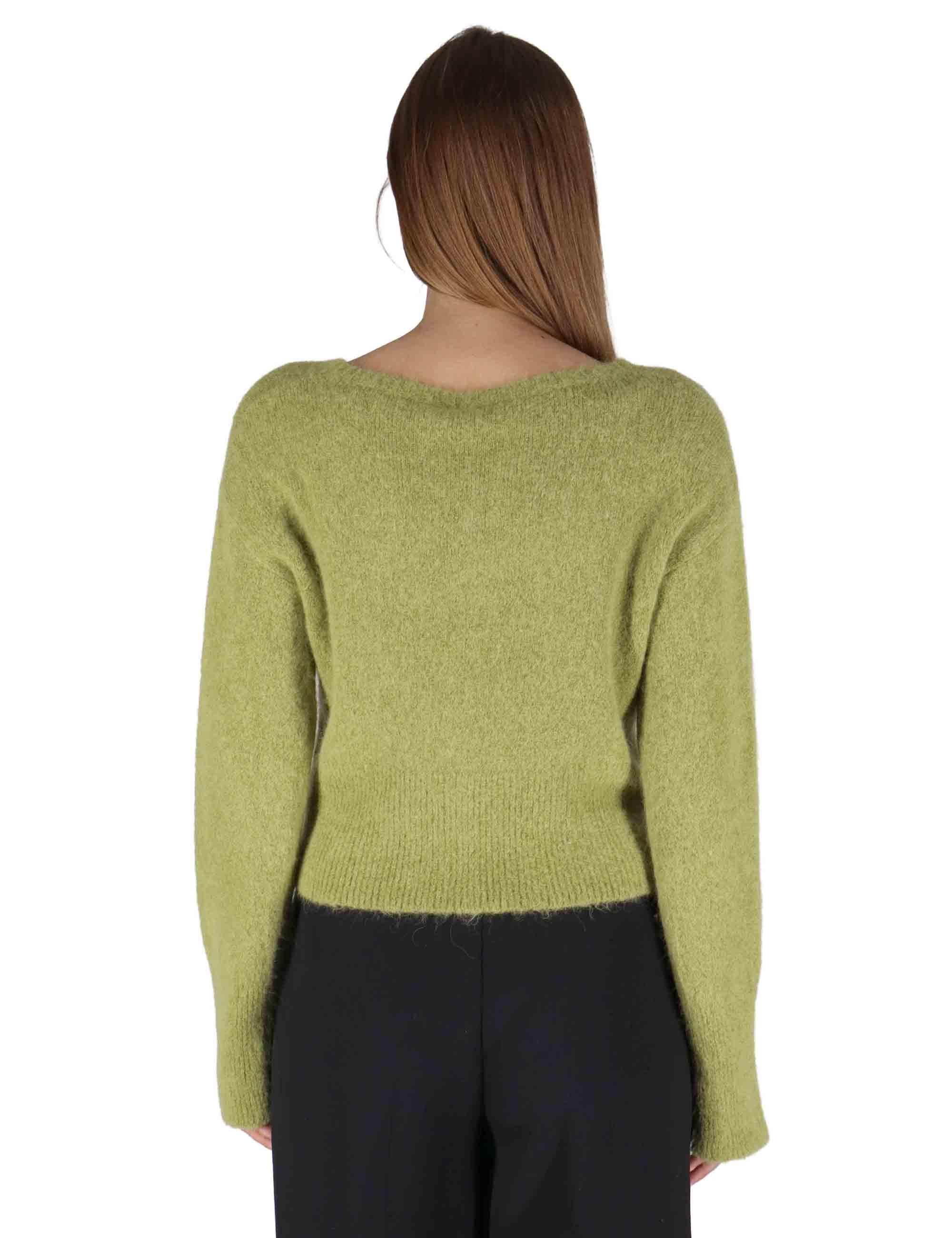 Cardigan donna in lana alpaca verde a girocollo con bottoni in tinta JABMF0025-G073 7013 Justmine 