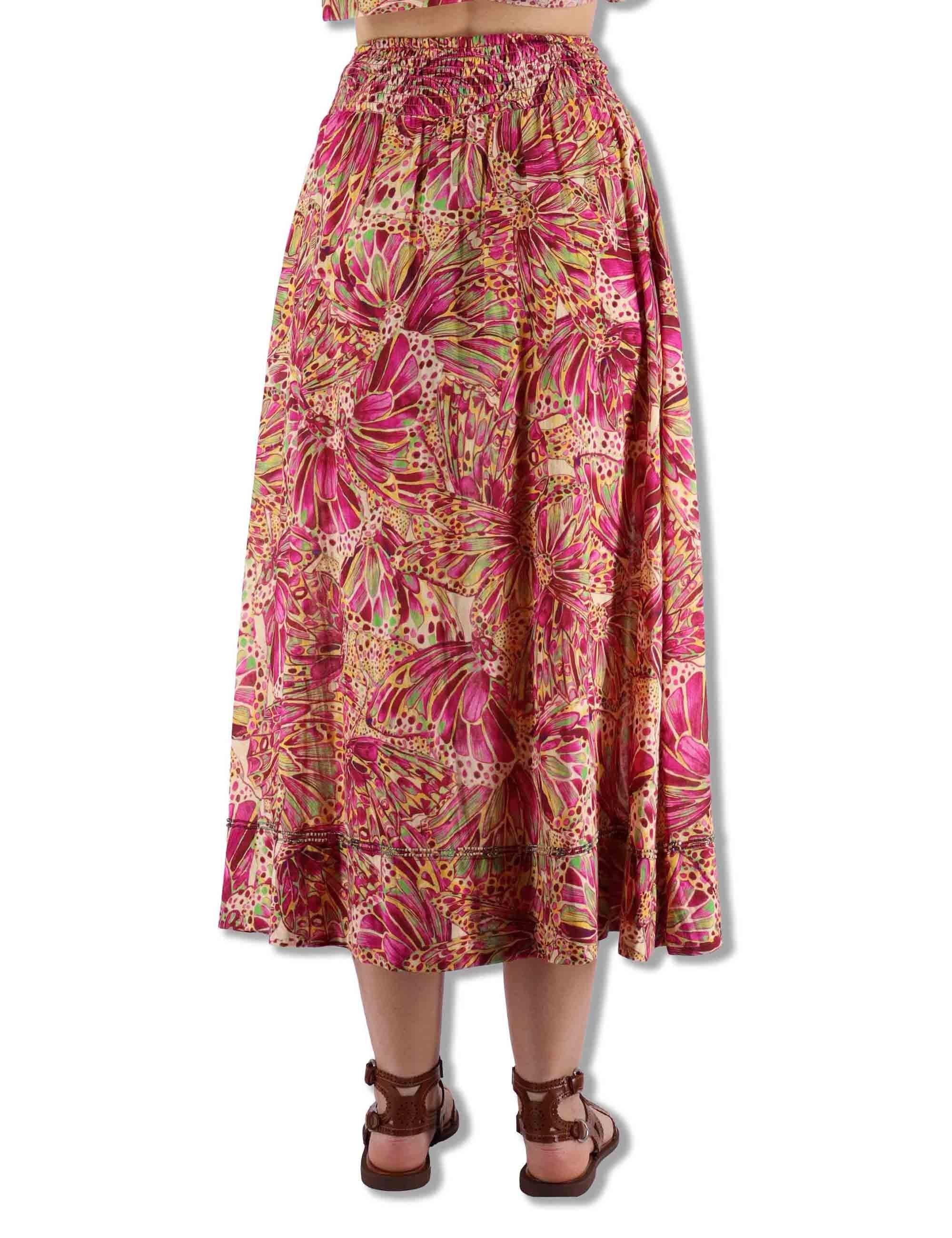 Gonne lunghe donna Sweet Butterfly in cotone rosso stampato a fantasia JG666715217 B7008 Maliparmi 