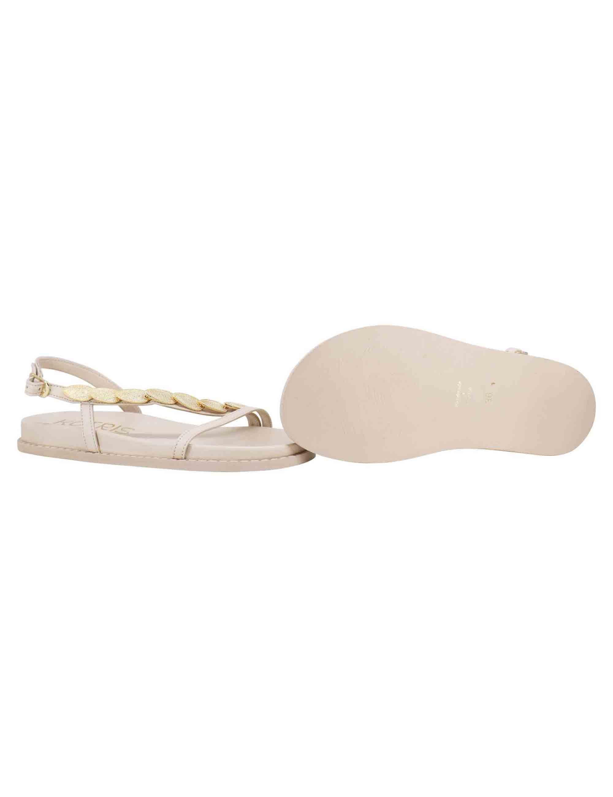 Sandali infradito donna slingback in pelle off white con foglie d'oro K809 001 Kotris 