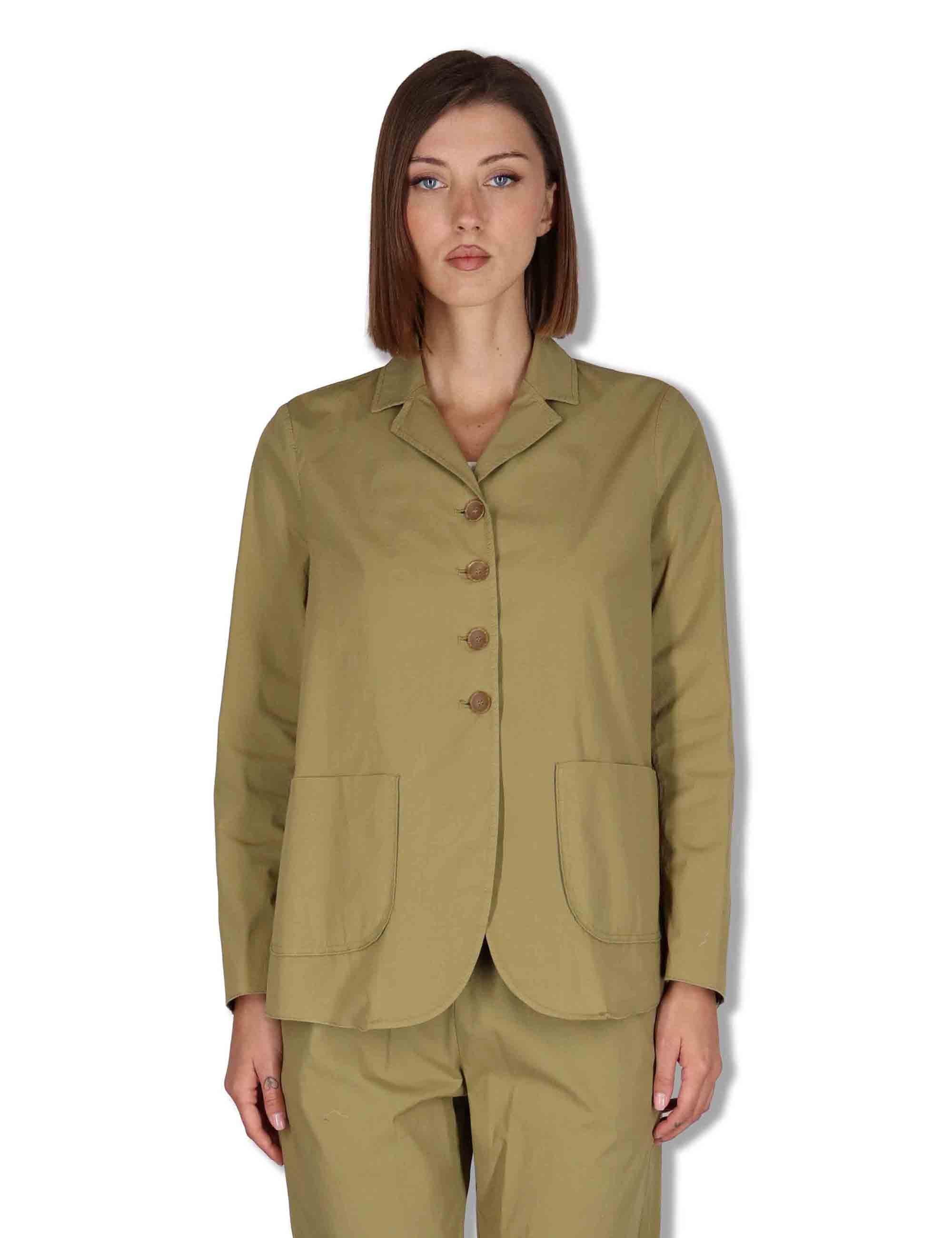 Giacche donna monopetto in cotone verde con tasconi frontali BEL OVO_KAKI TreBarraBi 