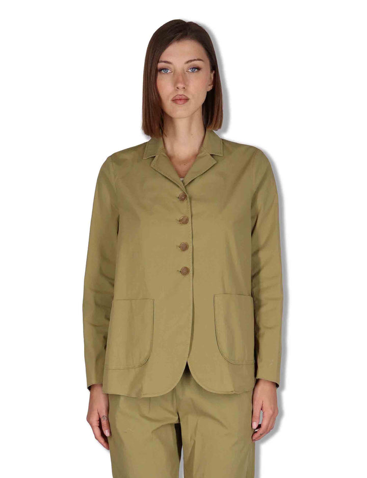 Giacche donna monopetto in cotone verde con tasconi frontali BEL OVO_KAKI TreBarraBi 