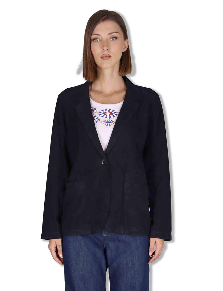 Giacche donna in camoscio blu un bottone SP2375 002 Spatarella 