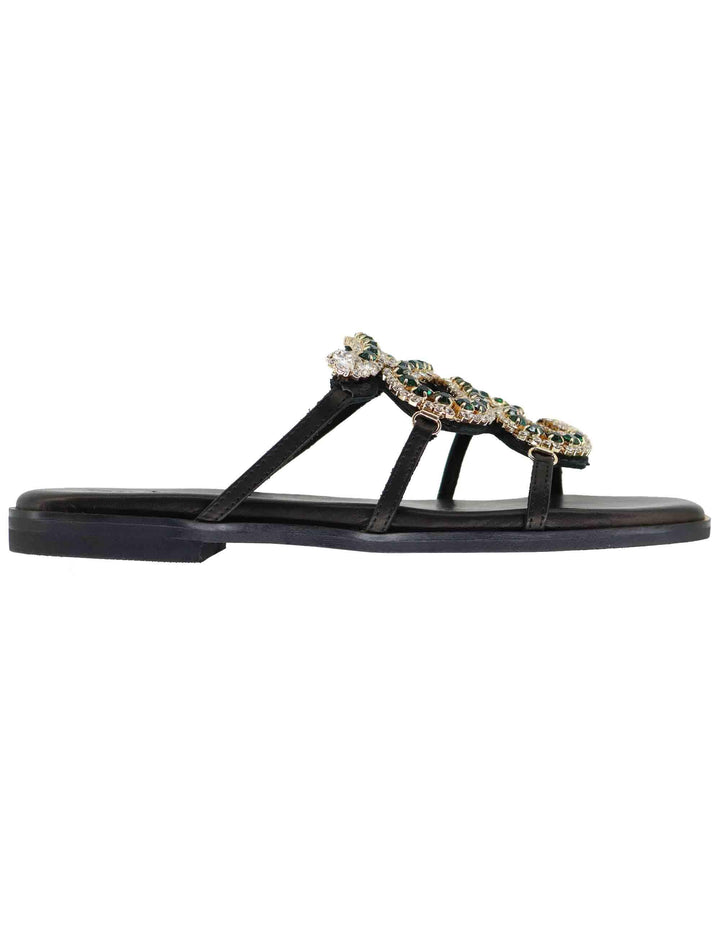 Sandali bassi donna in pelle nera con strass U41005431Z35 543 Tsakiris Mallas 