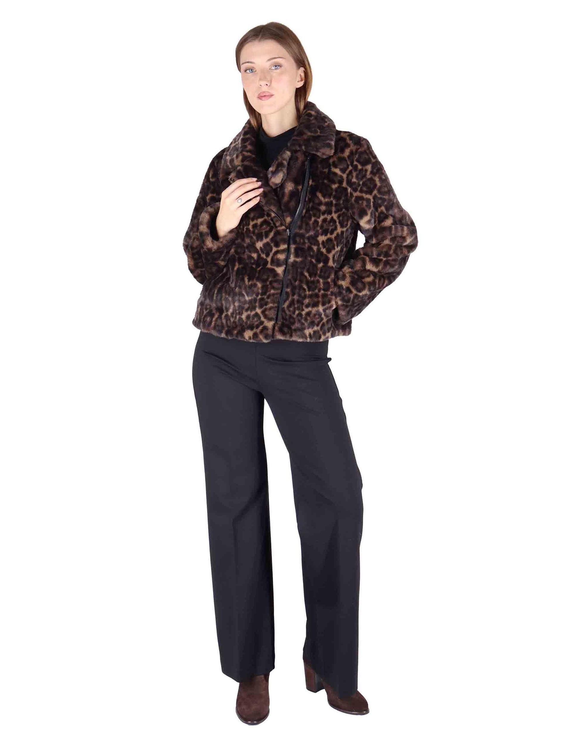 Bomber donna in eco fur animalier con zip effetto pelliccia SP25313 GREY LEOPARD Spatarella 