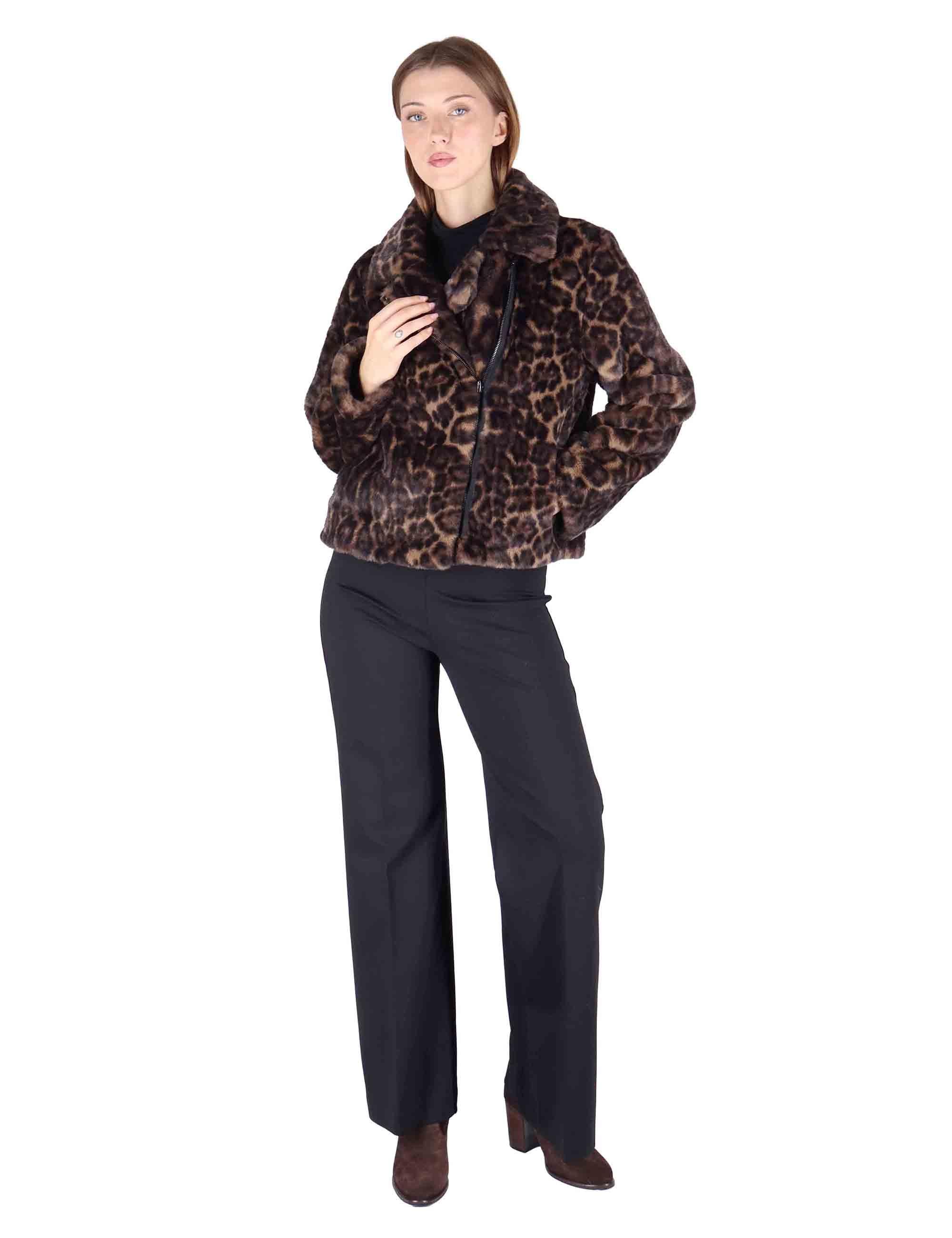 Bomber donna in eco fur animalier con zip effetto pelliccia SP25313 GREY LEOPARD Spatarella 