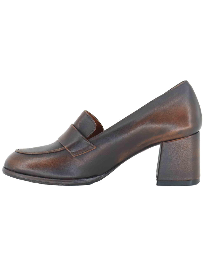 Mocassini donna in pelle vintage marrone tacco medio MO2600 014 L'Arianna 