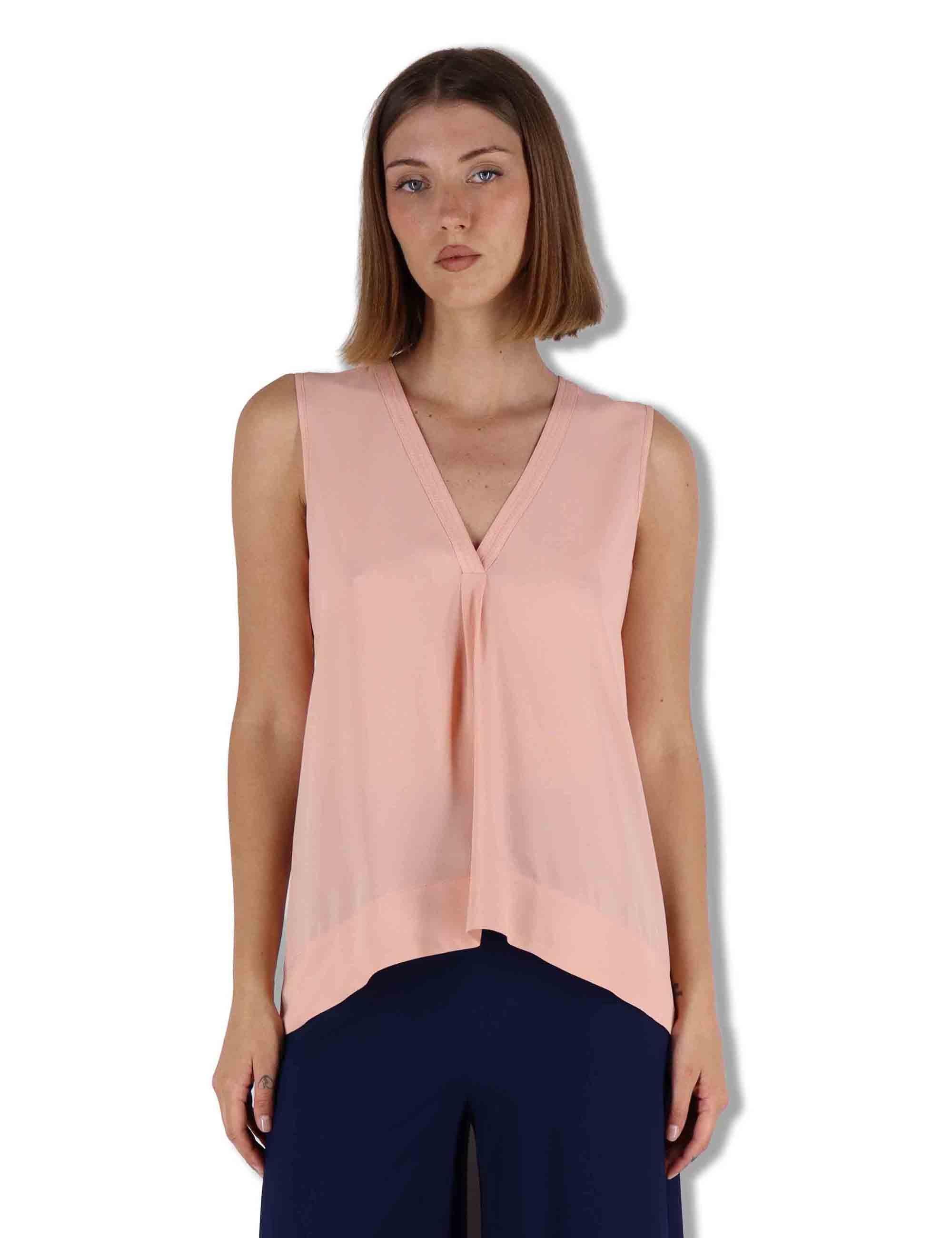 Top donna Fluid Crepe in seta rosa senza maniche maniche scollo a V JP554050672 32001 Maliparmi 