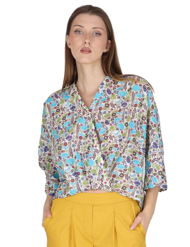 Camicie donna Batwing Shirt with Ribbon in cotone turchese a fantasia JABCM0001-F1491-1229 6005 Justmine 