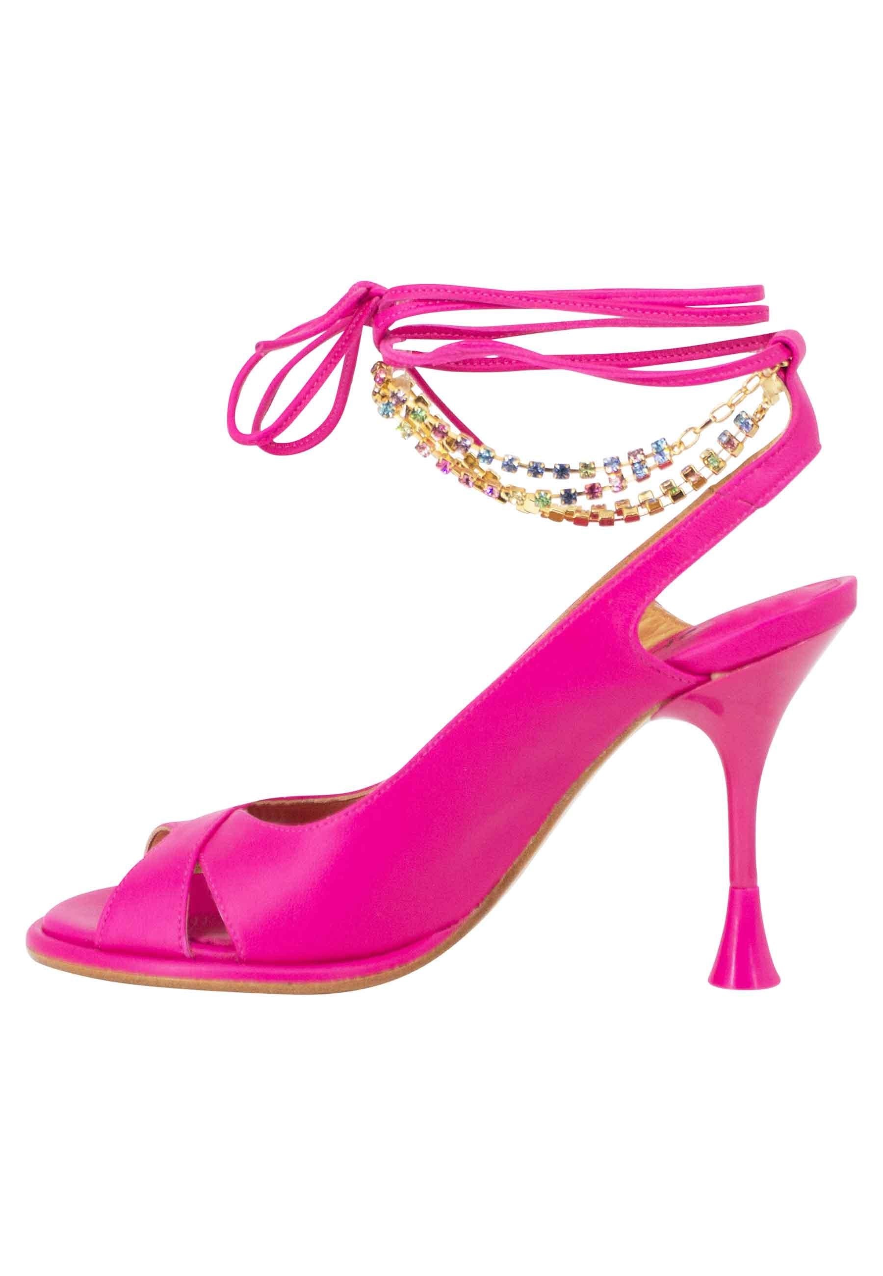 Sandali Donna SP662 053: Pelle Fuchsia, Tacco Alto e Cavigliera Gioiello