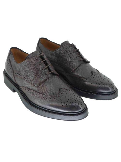 Stringate uomo in pelle marrone con impunture e suola in gomma SP019 014 Spatarella 