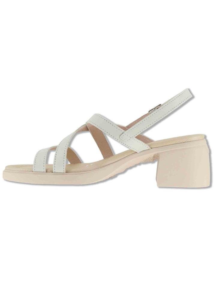 Sandali slingback donna in pelle off white con tacco medio e sottopiede soft D-2303 100 Wonders 